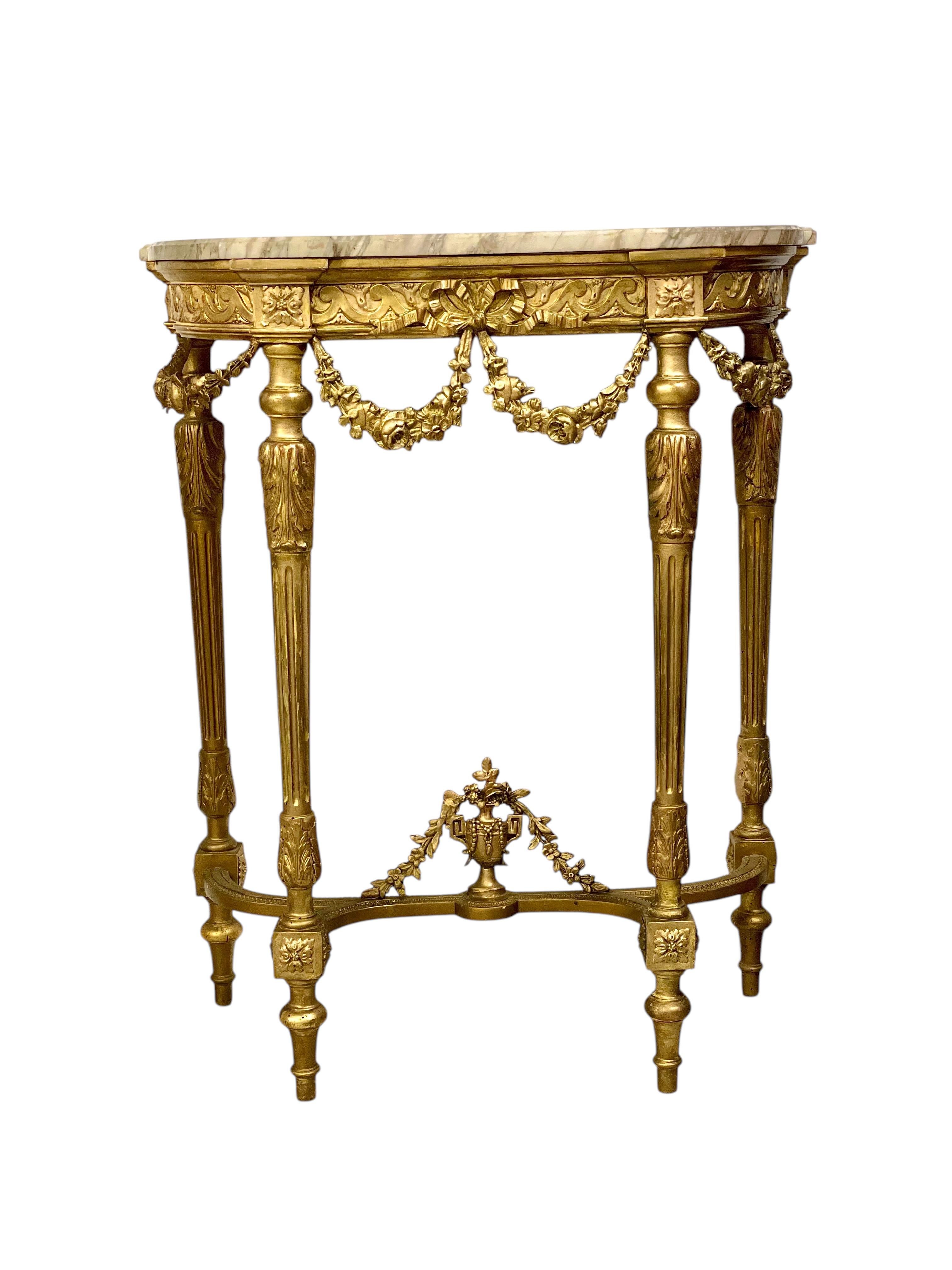 19th Century Louis XVI Style Giltwood and Marble Top Console For Sale 15