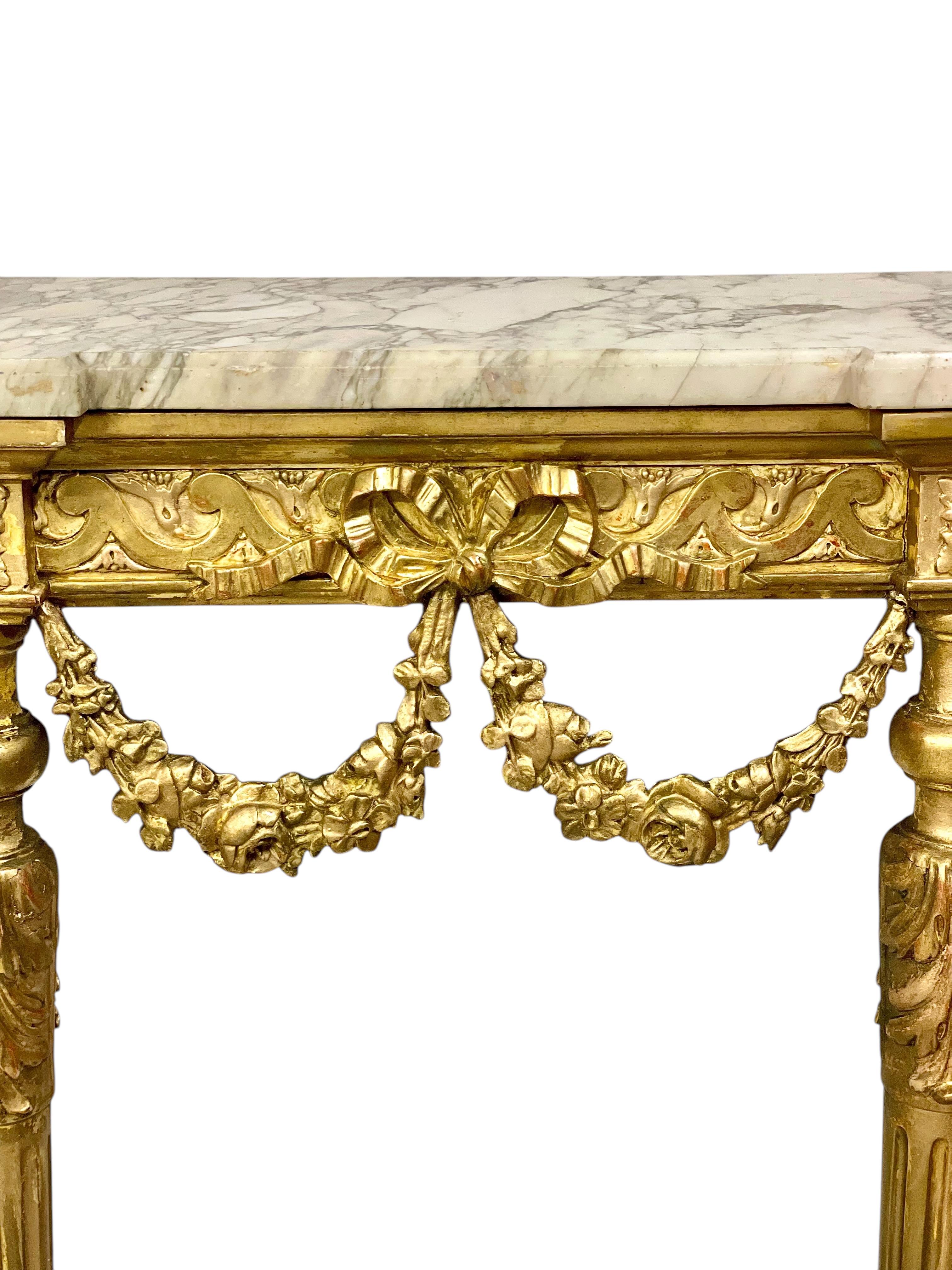 French 19th Century Louis XVI Style Giltwood and Marble Top Console For Sale