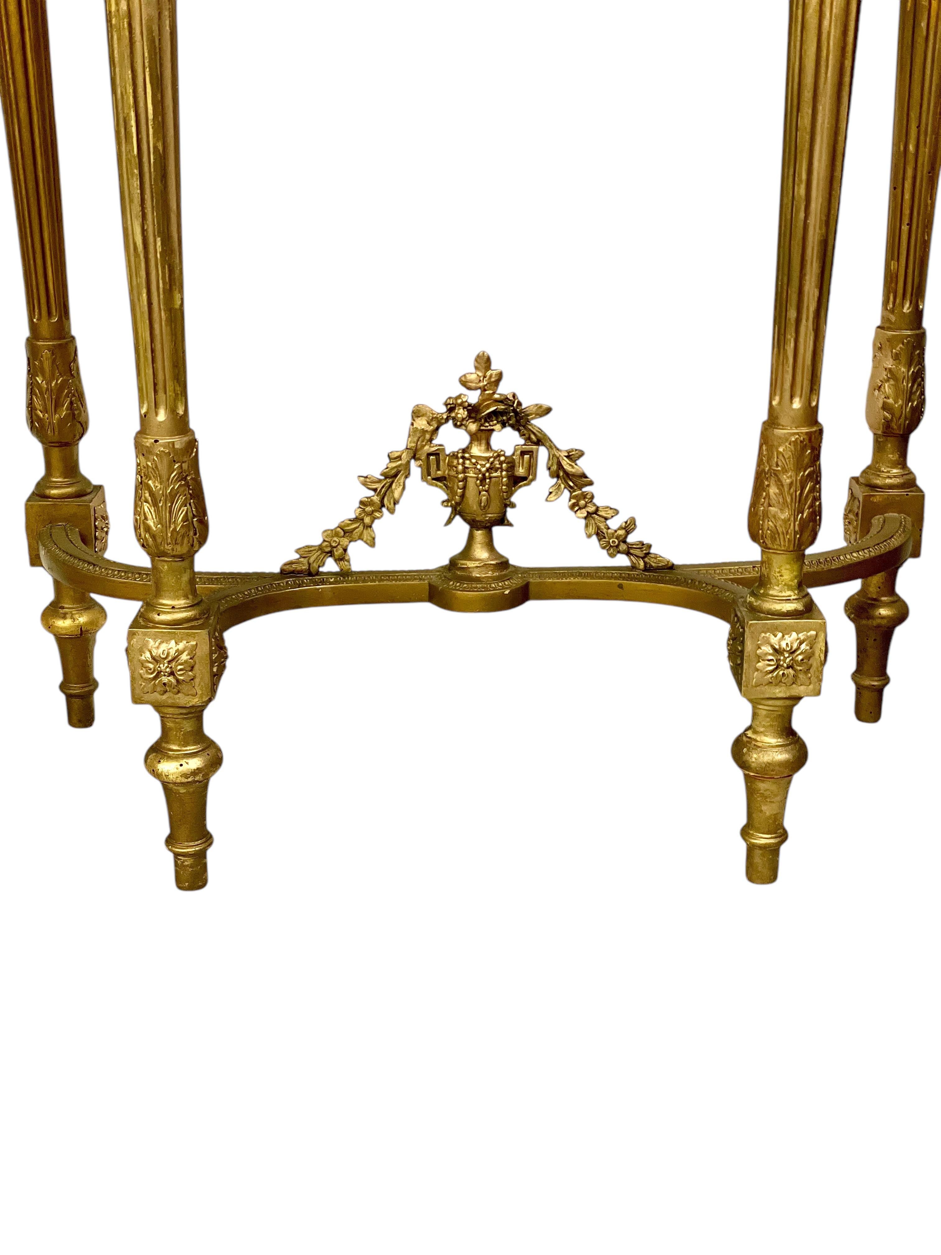Hand-Carved 19th Century Louis XVI Style Giltwood and Marble Top Console For Sale