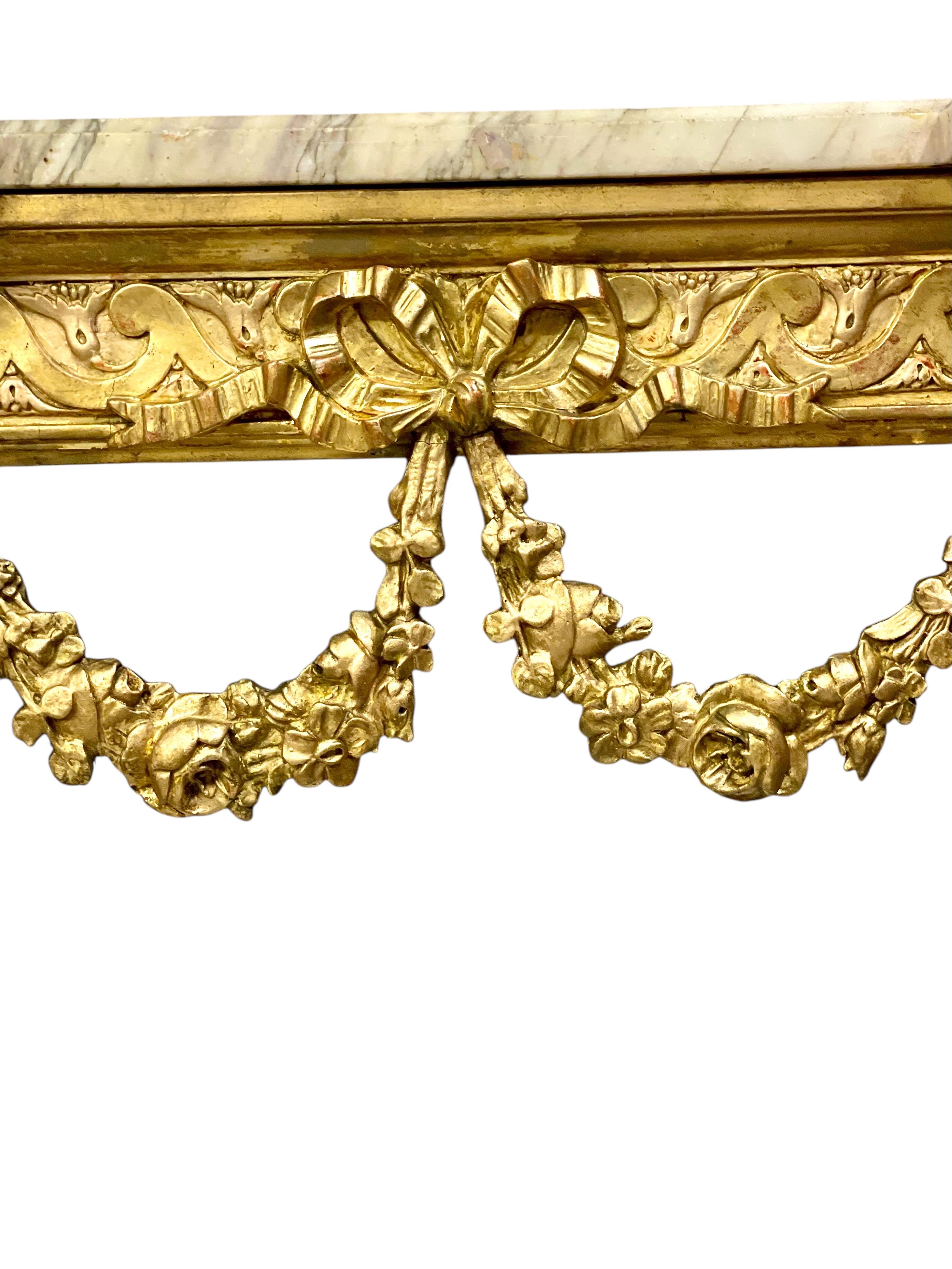 19th Century Louis XVI Style Giltwood and Marble Top Console For Sale 1