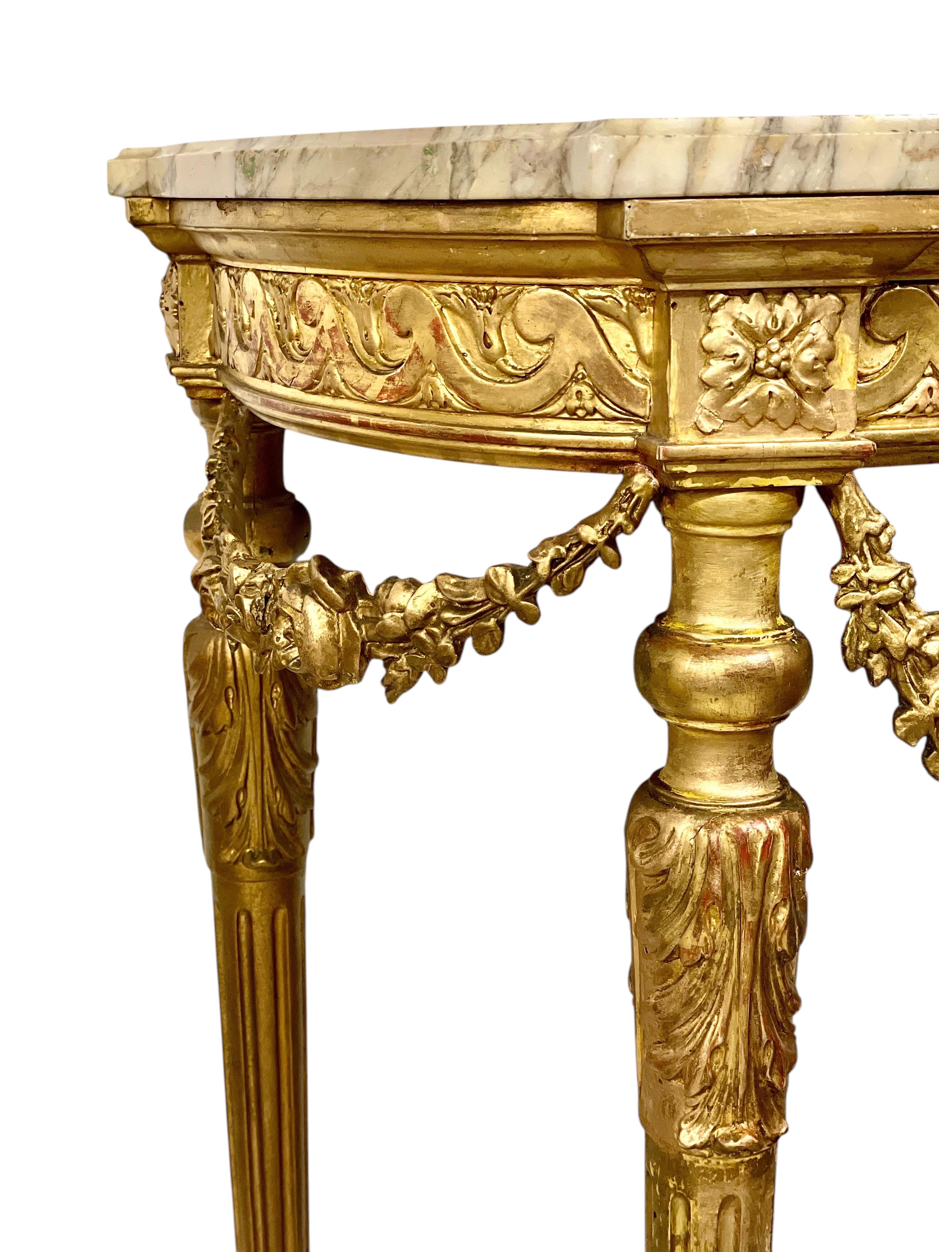 19th Century Louis XVI Style Giltwood and Marble Top Console For Sale 2