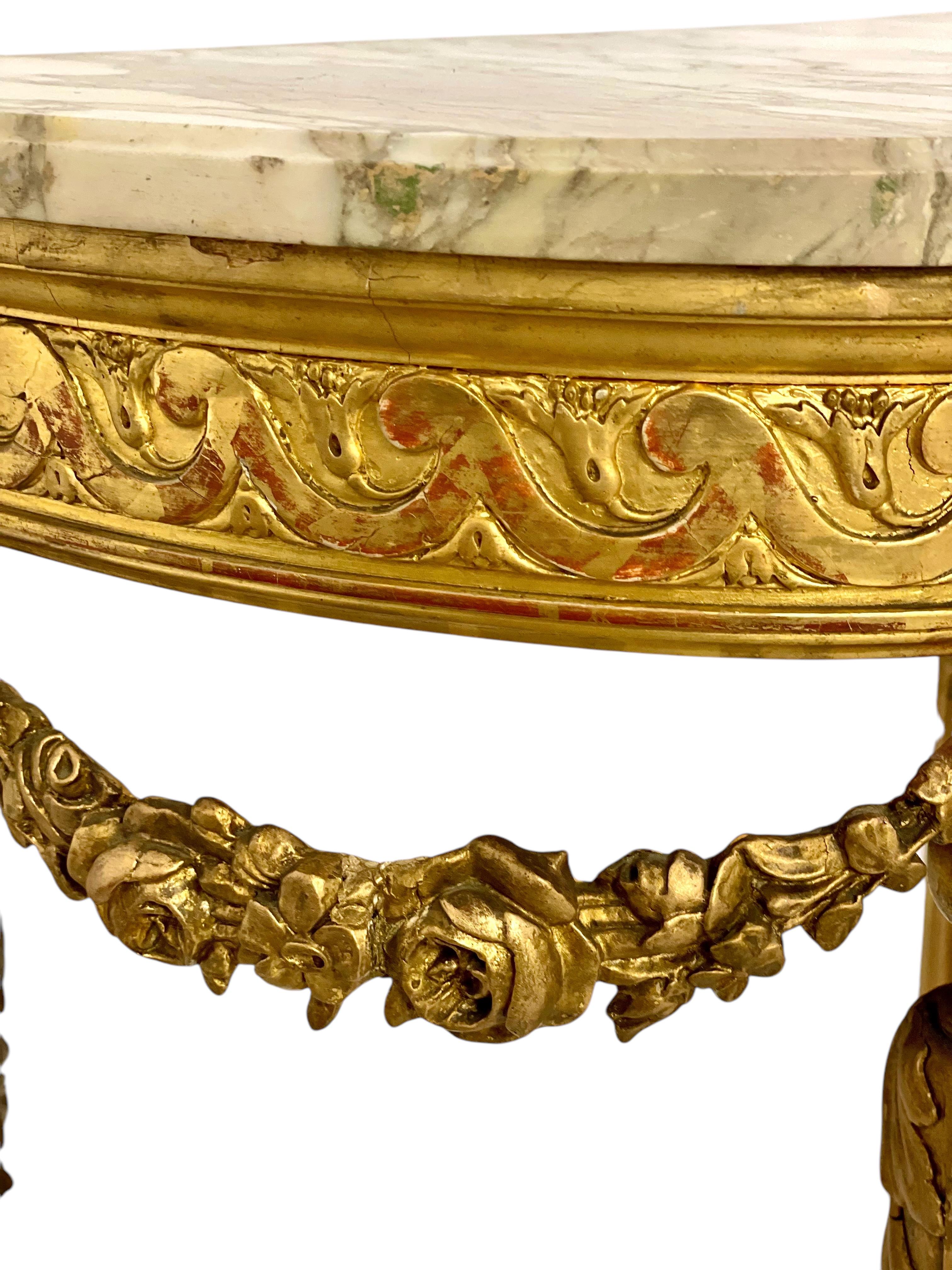 19th Century Louis XVI Style Giltwood and Marble Top Console For Sale 3