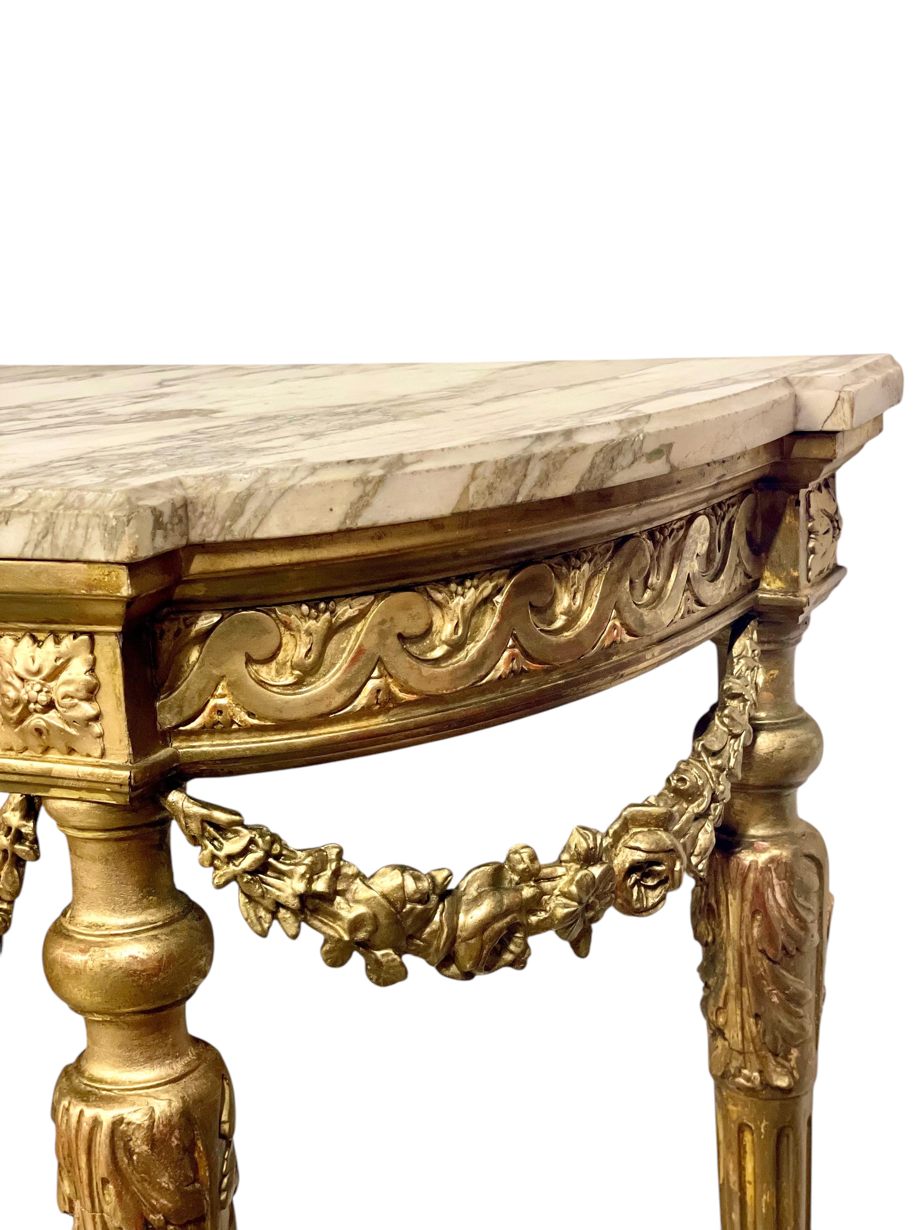 19th Century Louis XVI Style Giltwood and Marble Top Console For Sale 4