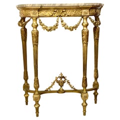Konsole aus Giltholz und Marmor im Louis-XVI-Stil des 19.