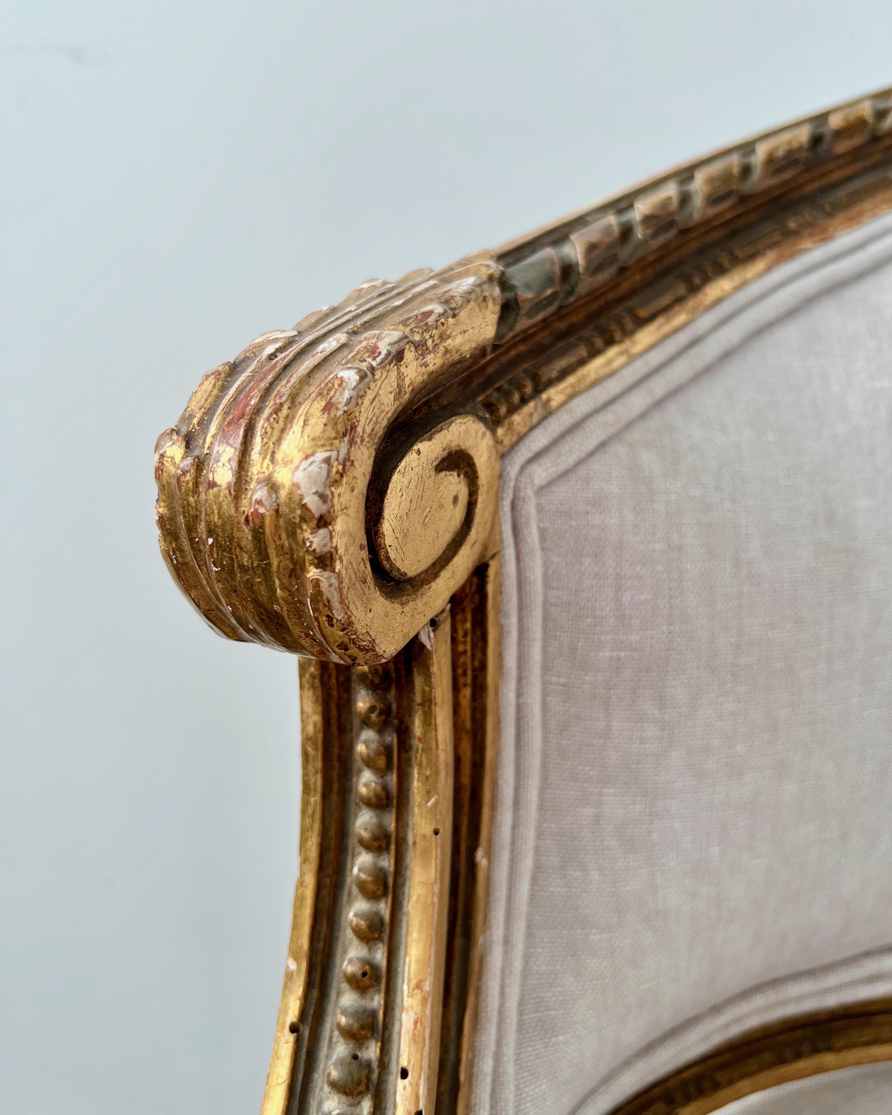 19th Century Louis XVI Style Giltwood French Marquise Chair 6