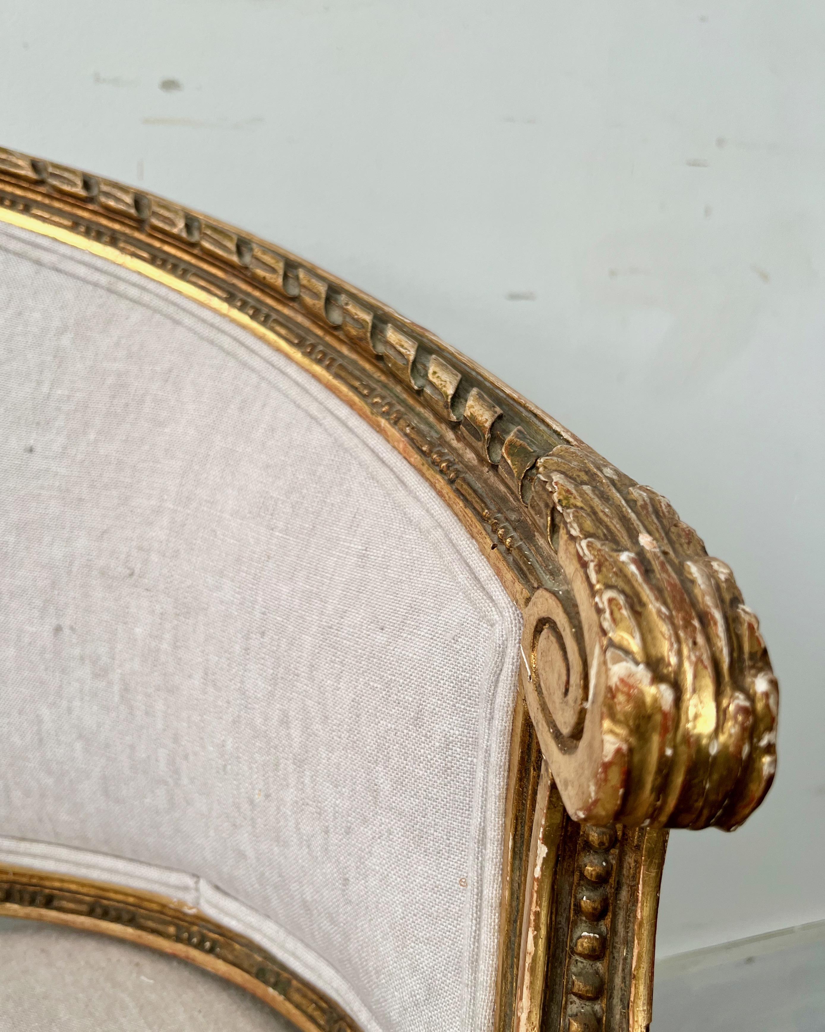 19th Century Louis XVI Style Giltwood French Marquise Chair 7