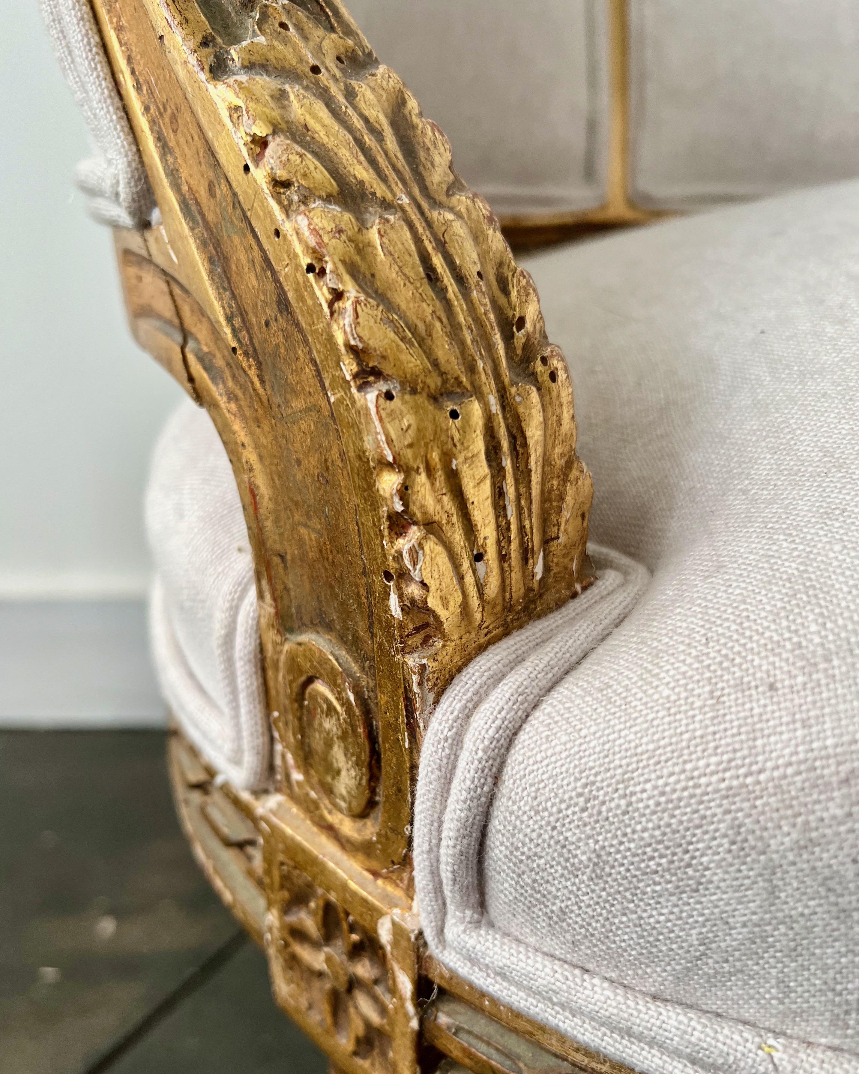 19th Century Louis XVI Style Giltwood French Marquise Chair 9
