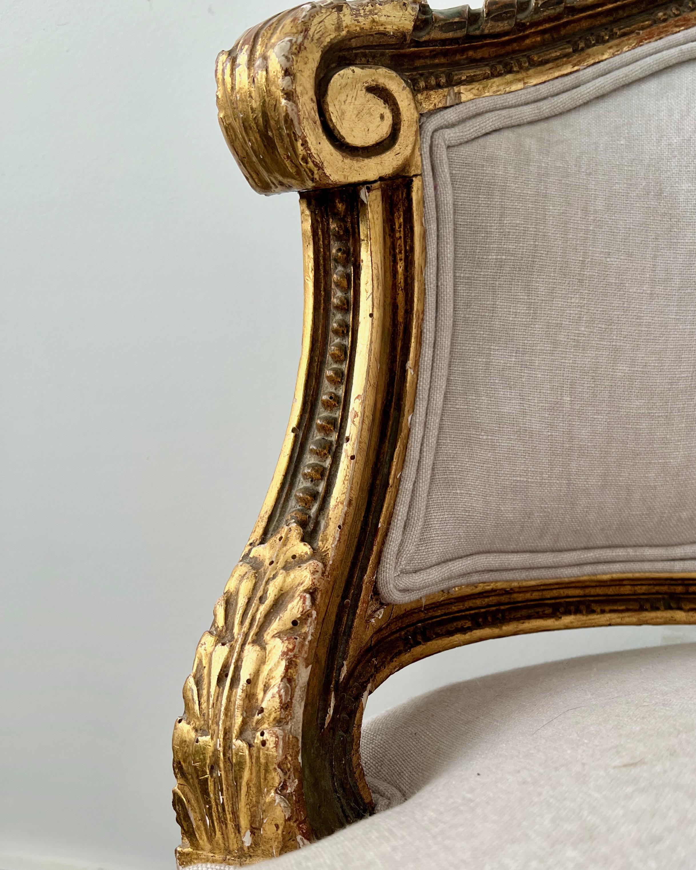 19th Century Louis XVI Style Giltwood French Marquise Chair 10
