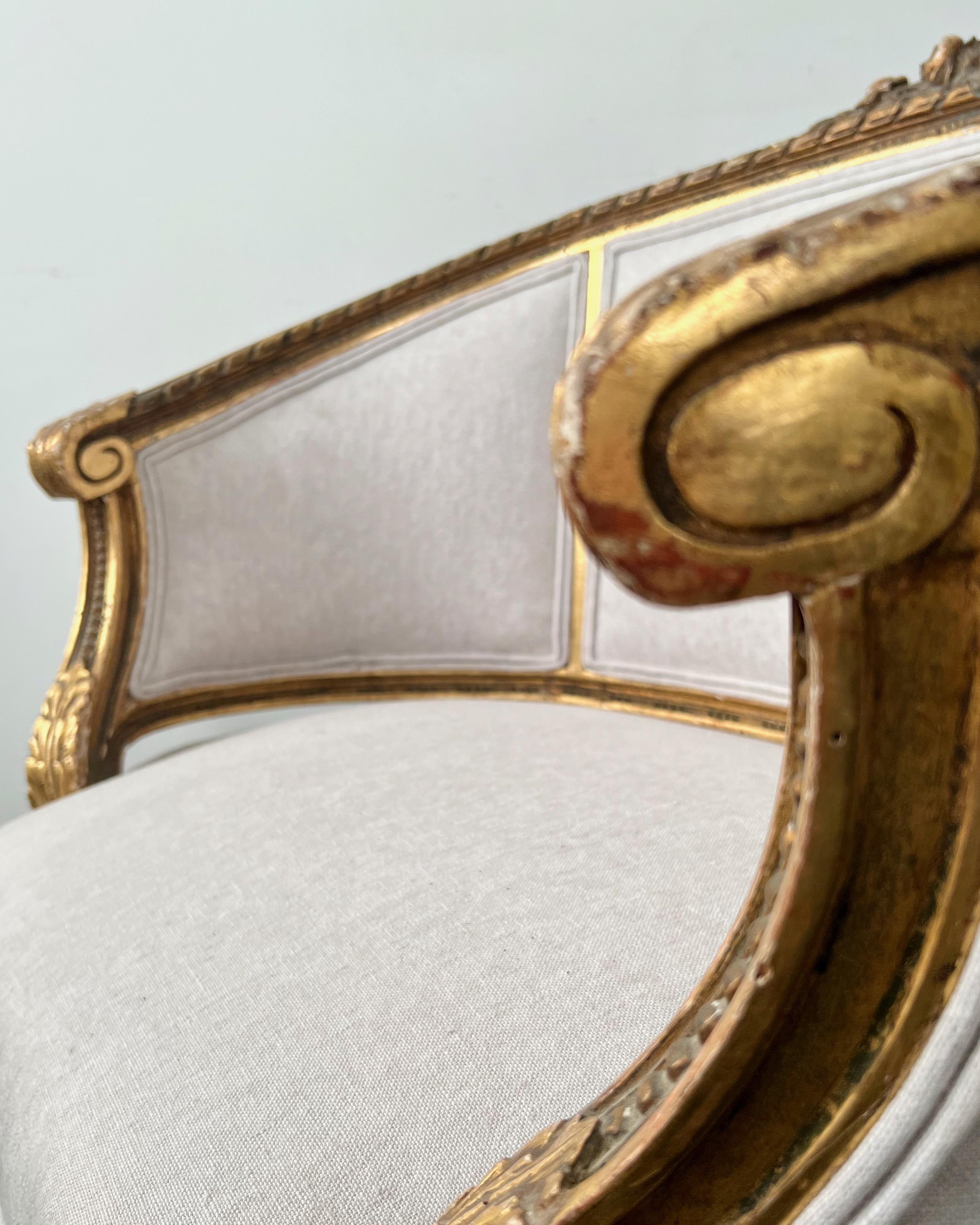 19th Century Louis XVI Style Giltwood French Marquise Chair 11