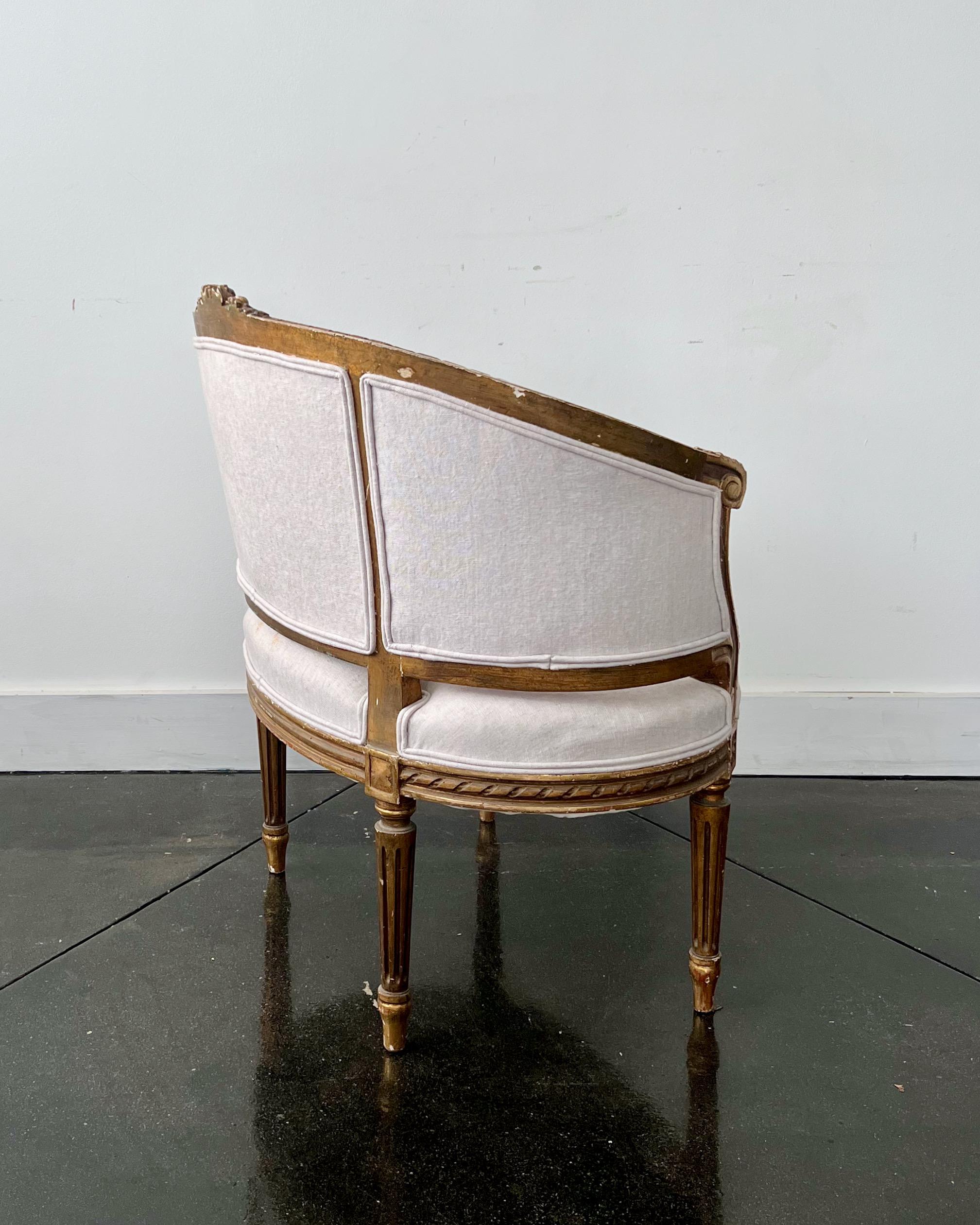 19th Century Louis XVI Style Giltwood French Marquise Chair 1