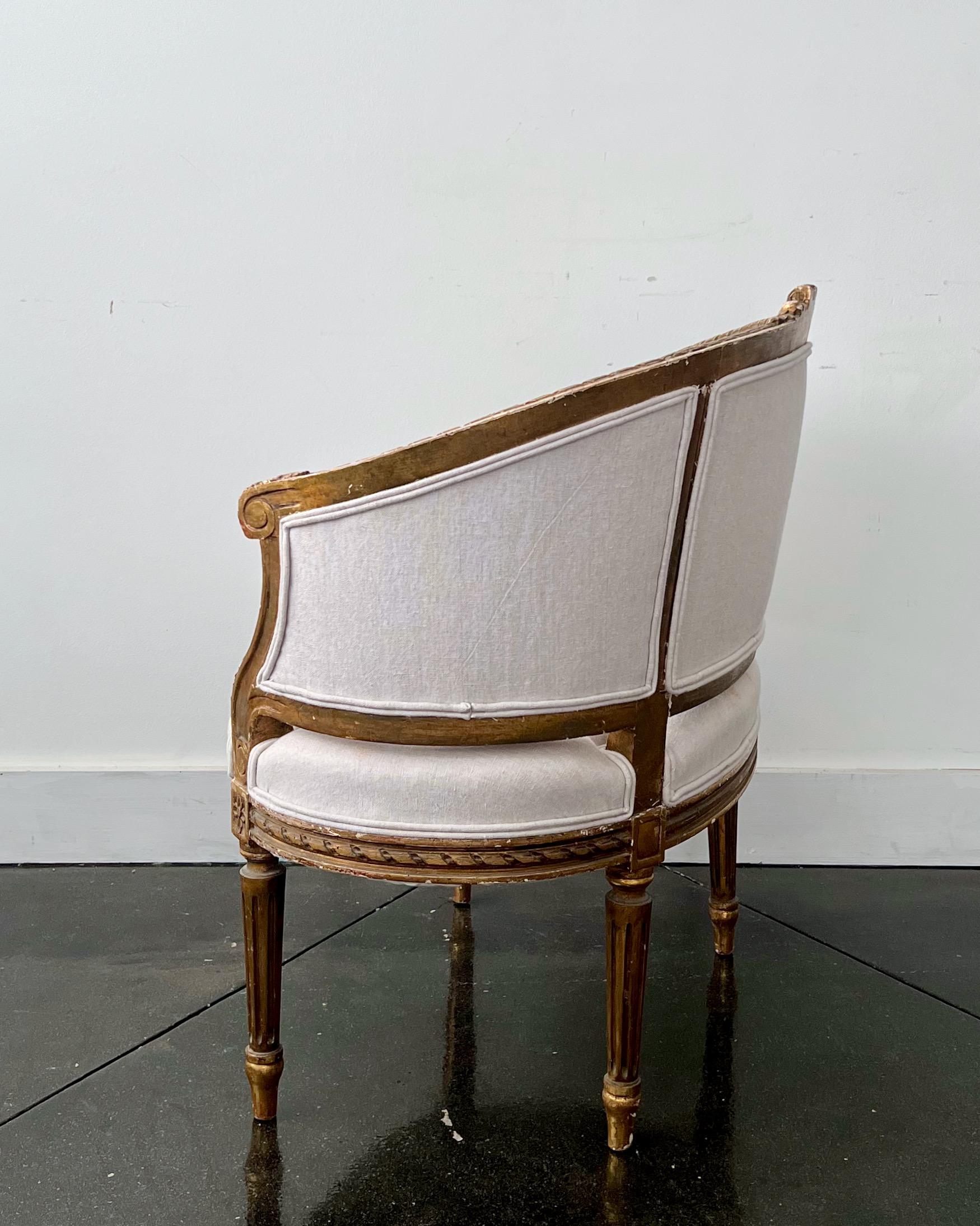 19th Century Louis XVI Style Giltwood French Marquise Chair 2