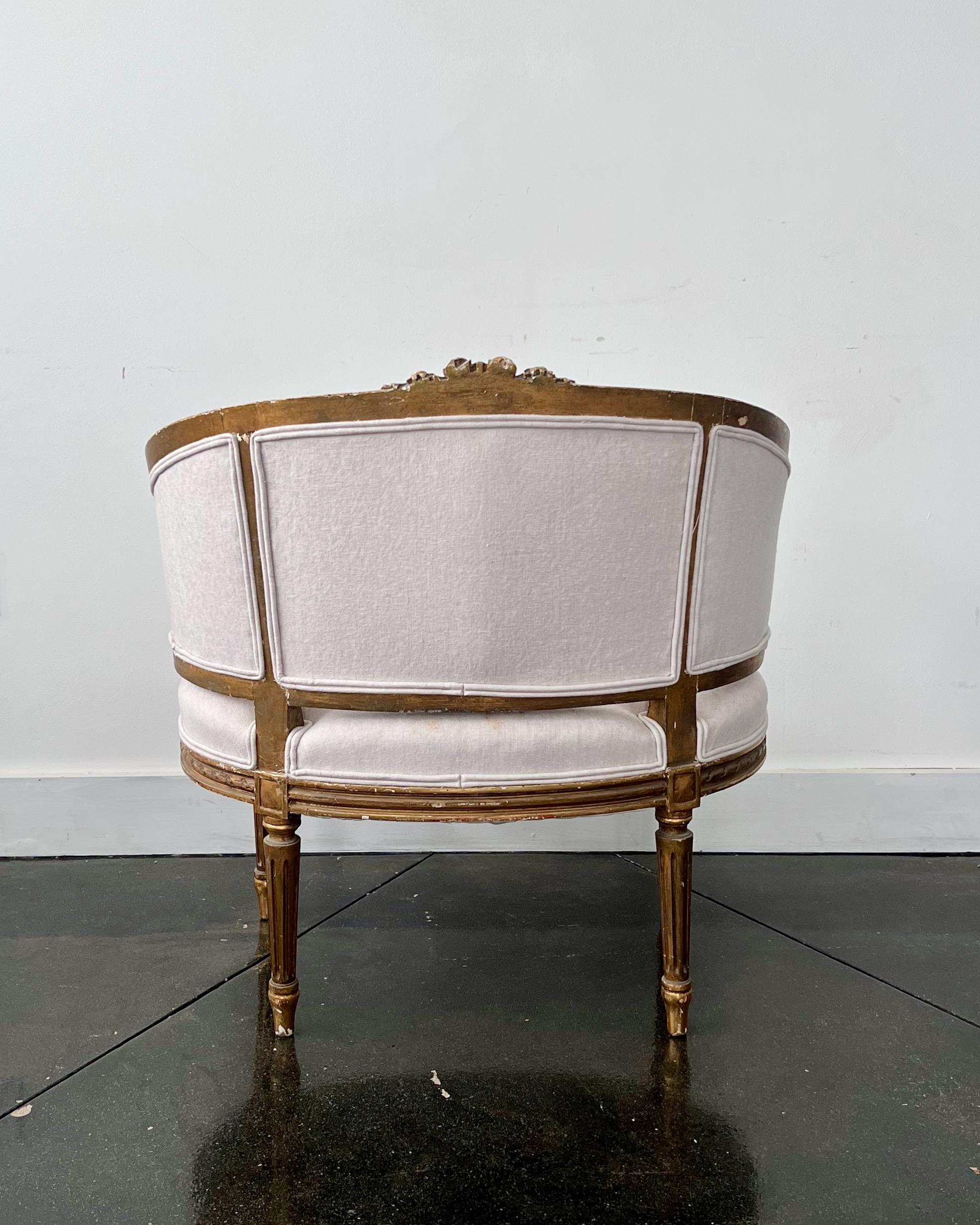19th Century Louis XVI Style Giltwood French Marquise Chair 3