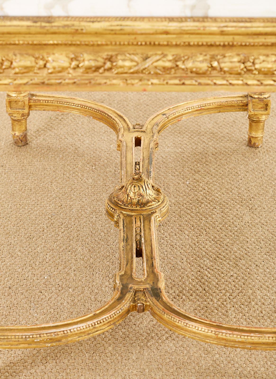 19th Century Louis XVI Style Giltwood Marble Top Library Table For Sale 8