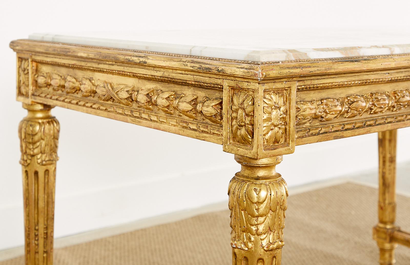 19th Century Louis XVI Style Giltwood Marble Top Library Table For Sale 12