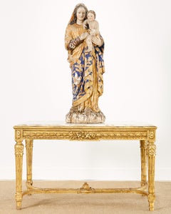 19th Century Louis XVI Style Giltwood Marble Top Library Table