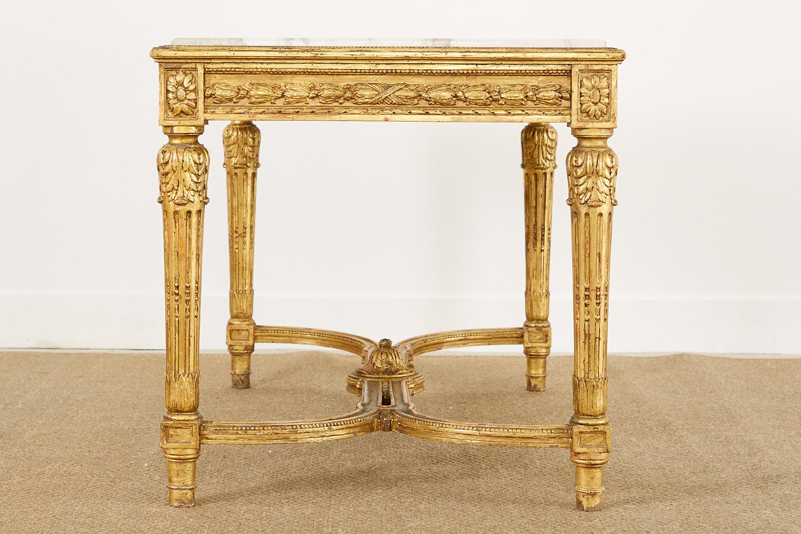 19th Century Louis XVI Style Giltwood Marble Top Library Table In Good Condition For Sale In Rio Vista, CA