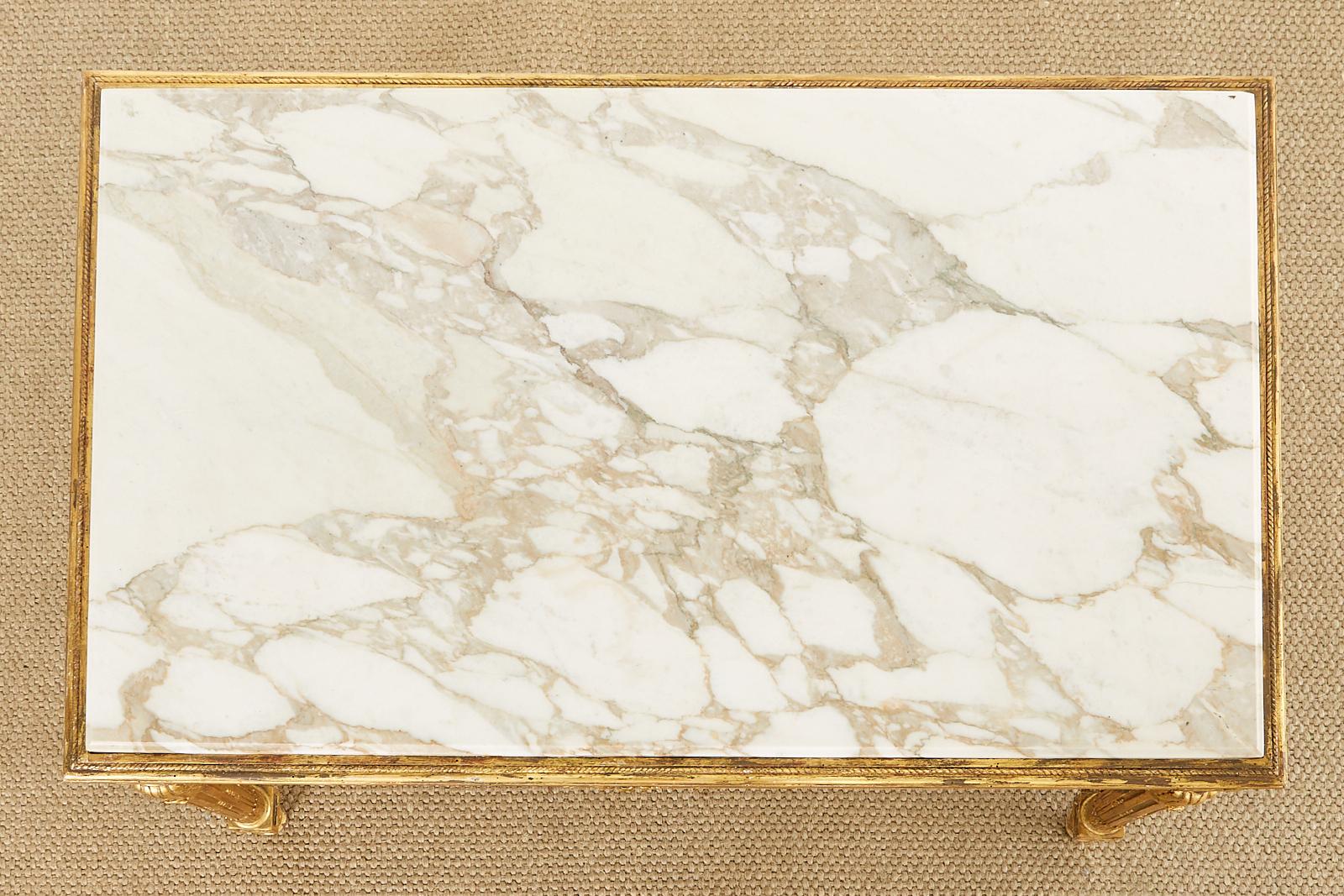 Carrara Marble 19th Century Louis XVI Style Giltwood Marble Top Library Table For Sale