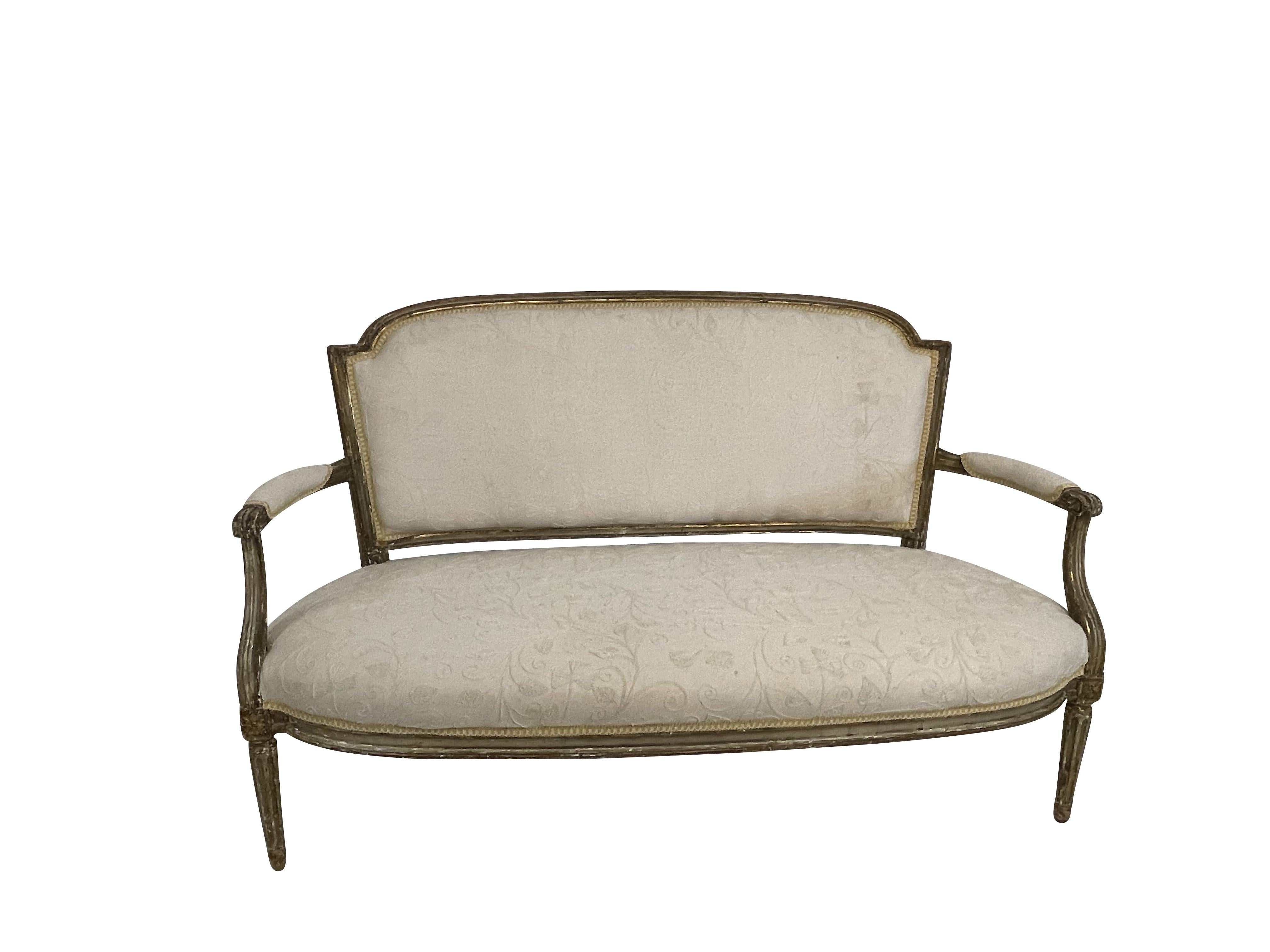 19th Century Louis XVI Style Giltwood Settee  For Sale 8