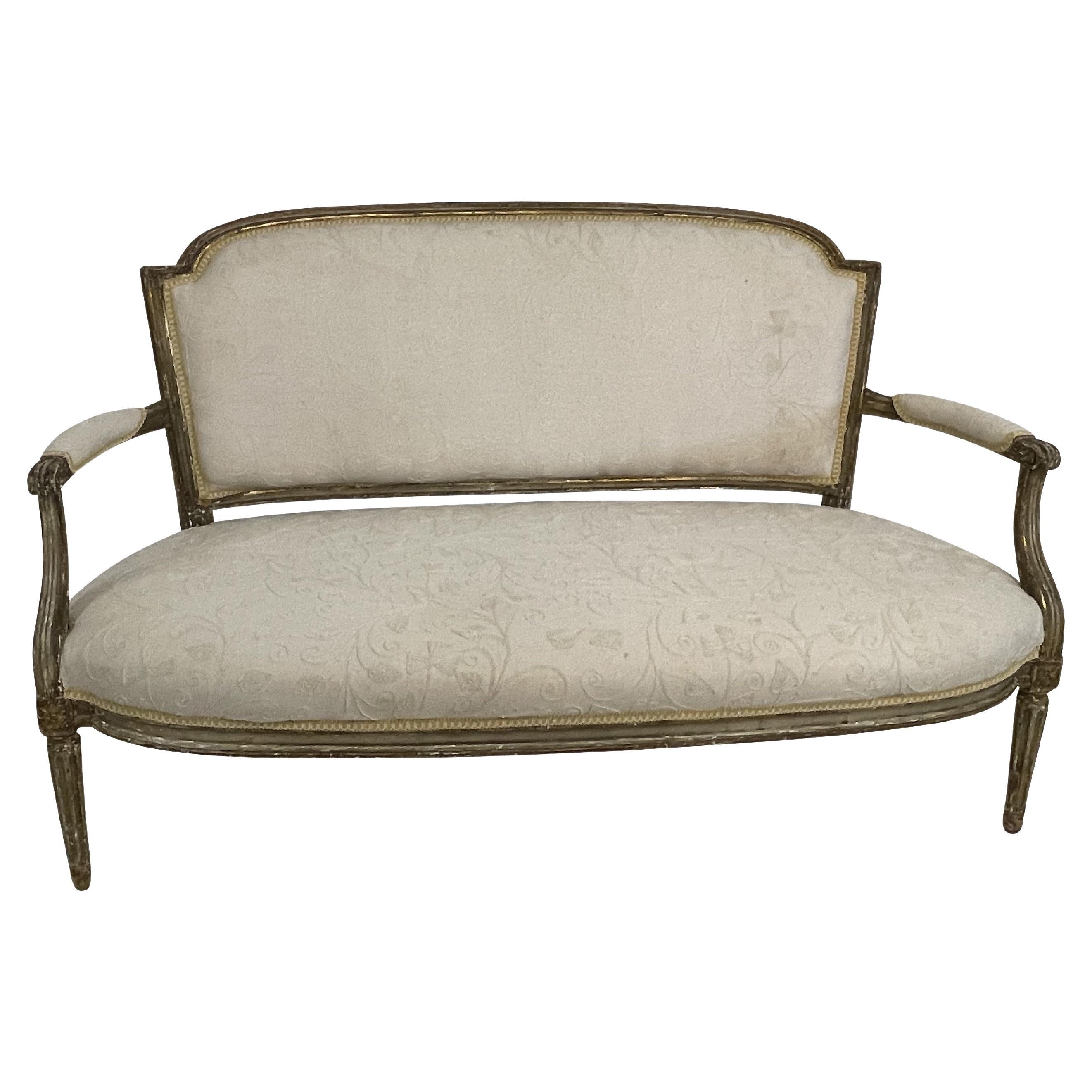19th Century Louis XVI Style Giltwood Settee  For Sale
