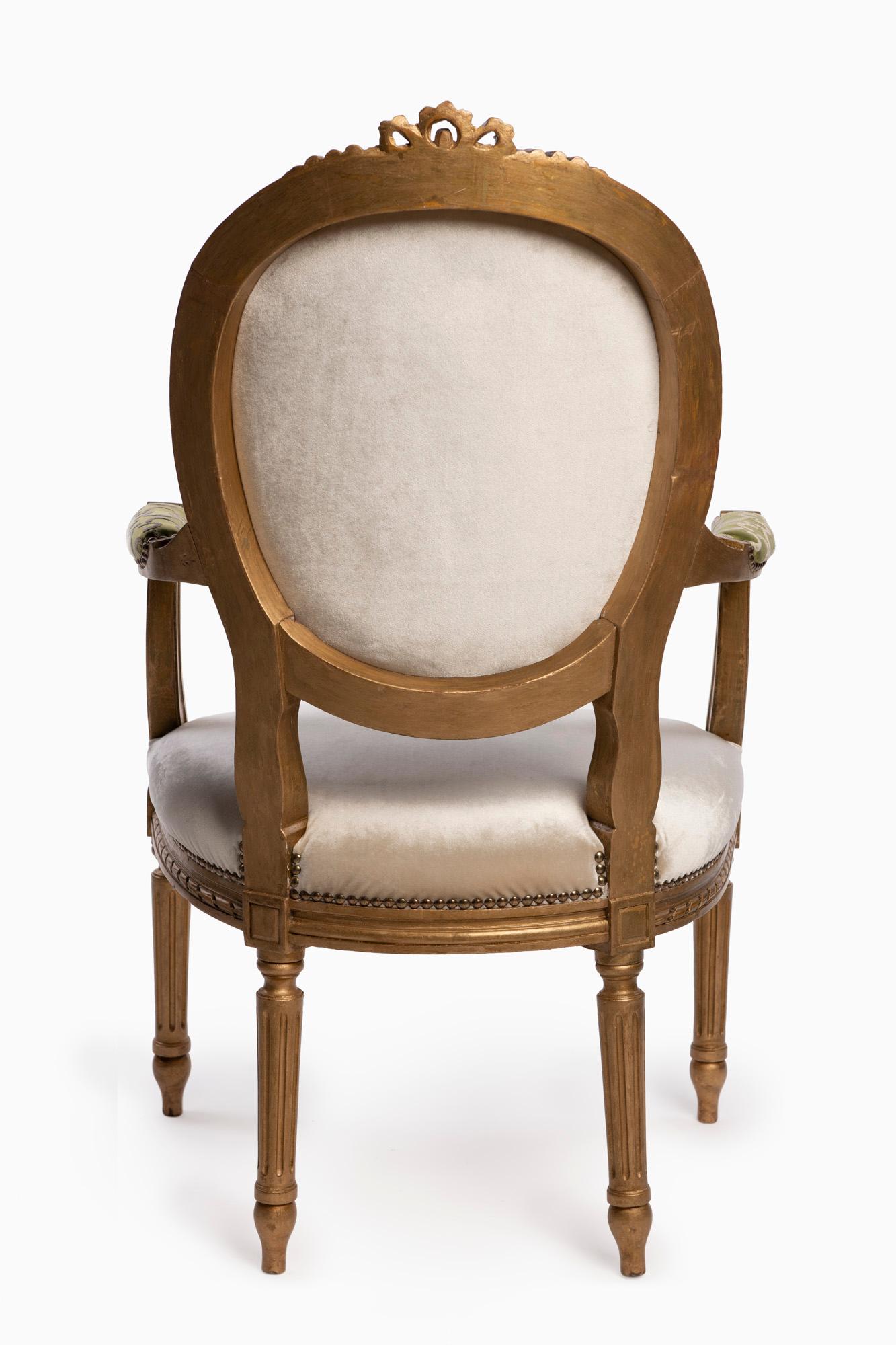 Gilt  Louis XVI Style French Golden Wood Armchairs 