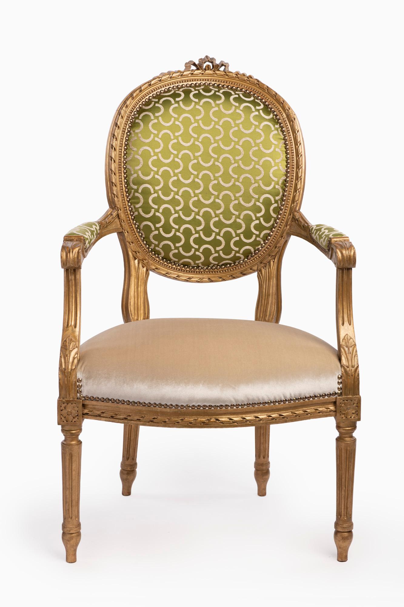  Louis XVI Style French Golden Wood Armchairs  2