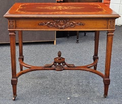 19th Century Louis XVI Style Kingwood & Walnut Marquetry Stretcher Center Table