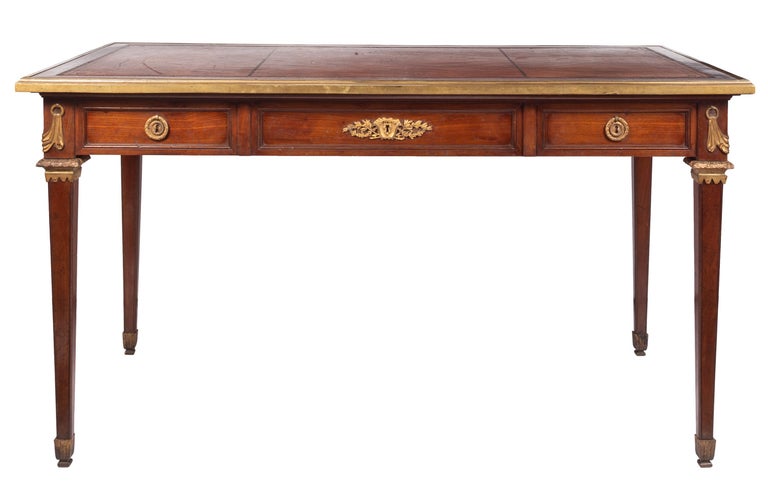 French 19th Century Louis XVI Style Leather Top Writing Table / Bureau Plat For Sale