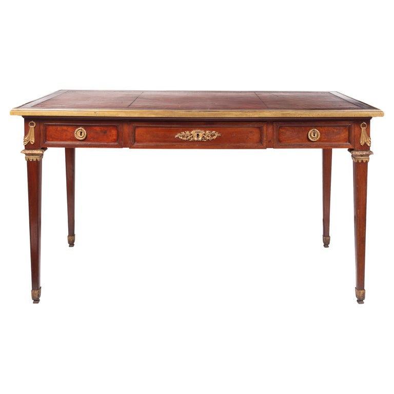 19th Century Louis XVI Style Leather Top Writing Table / Bureau Plat For Sale