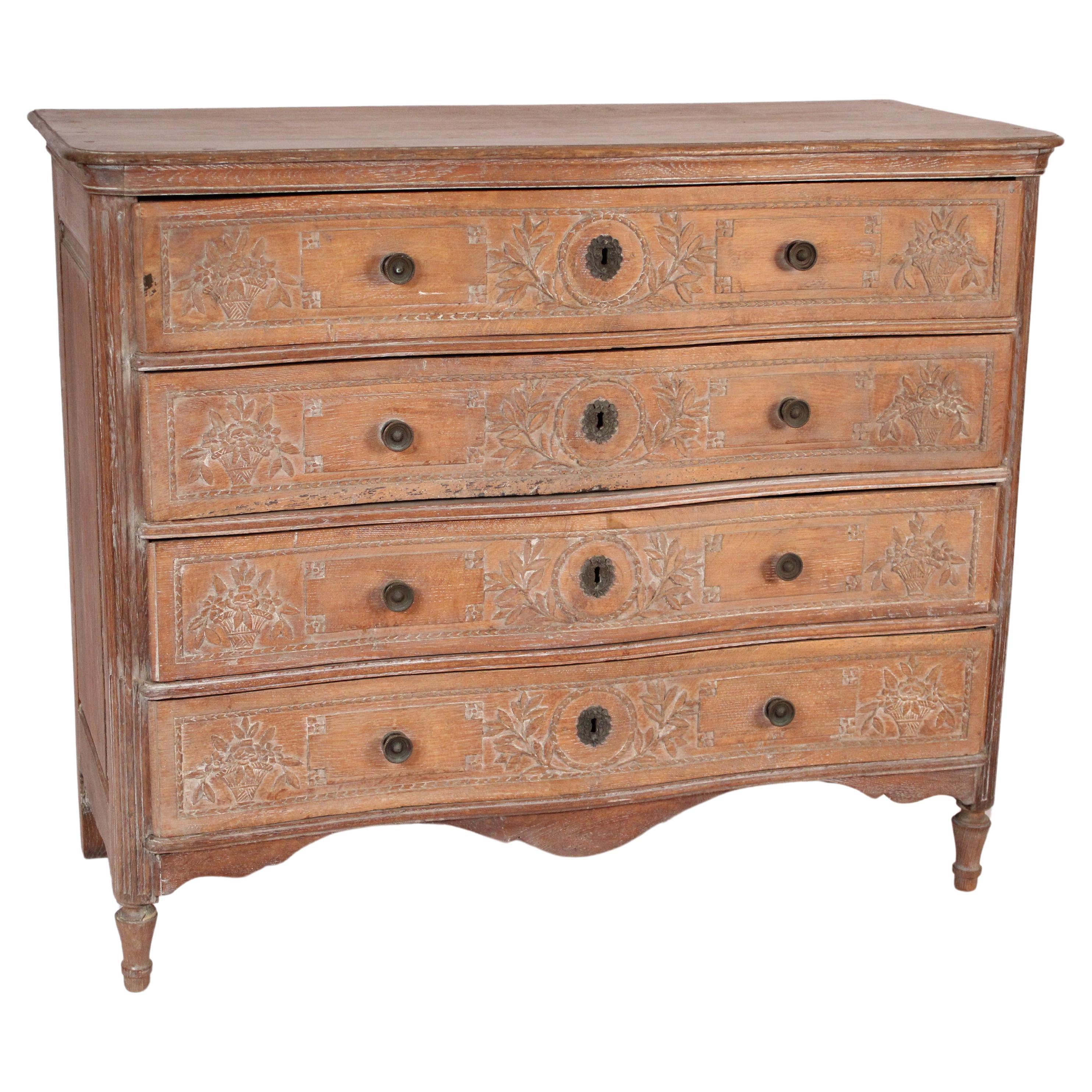 19th Century Louis XVI Style Limed Oak Chest of Drawers For Sale