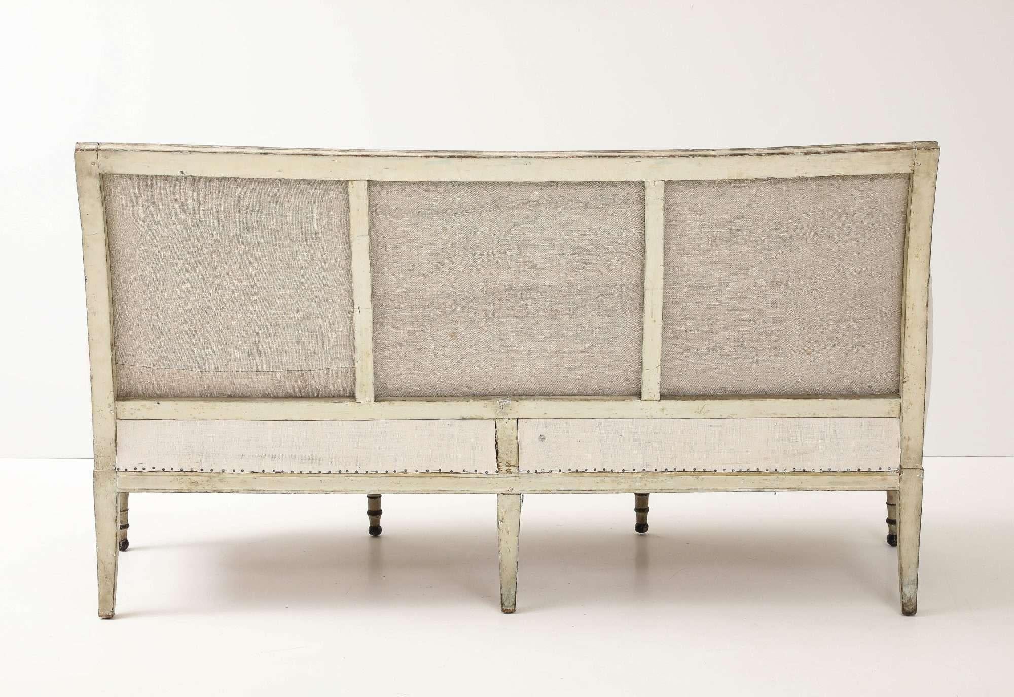 French 19th-Century Louis XVI Style Linen Settee For Sale
