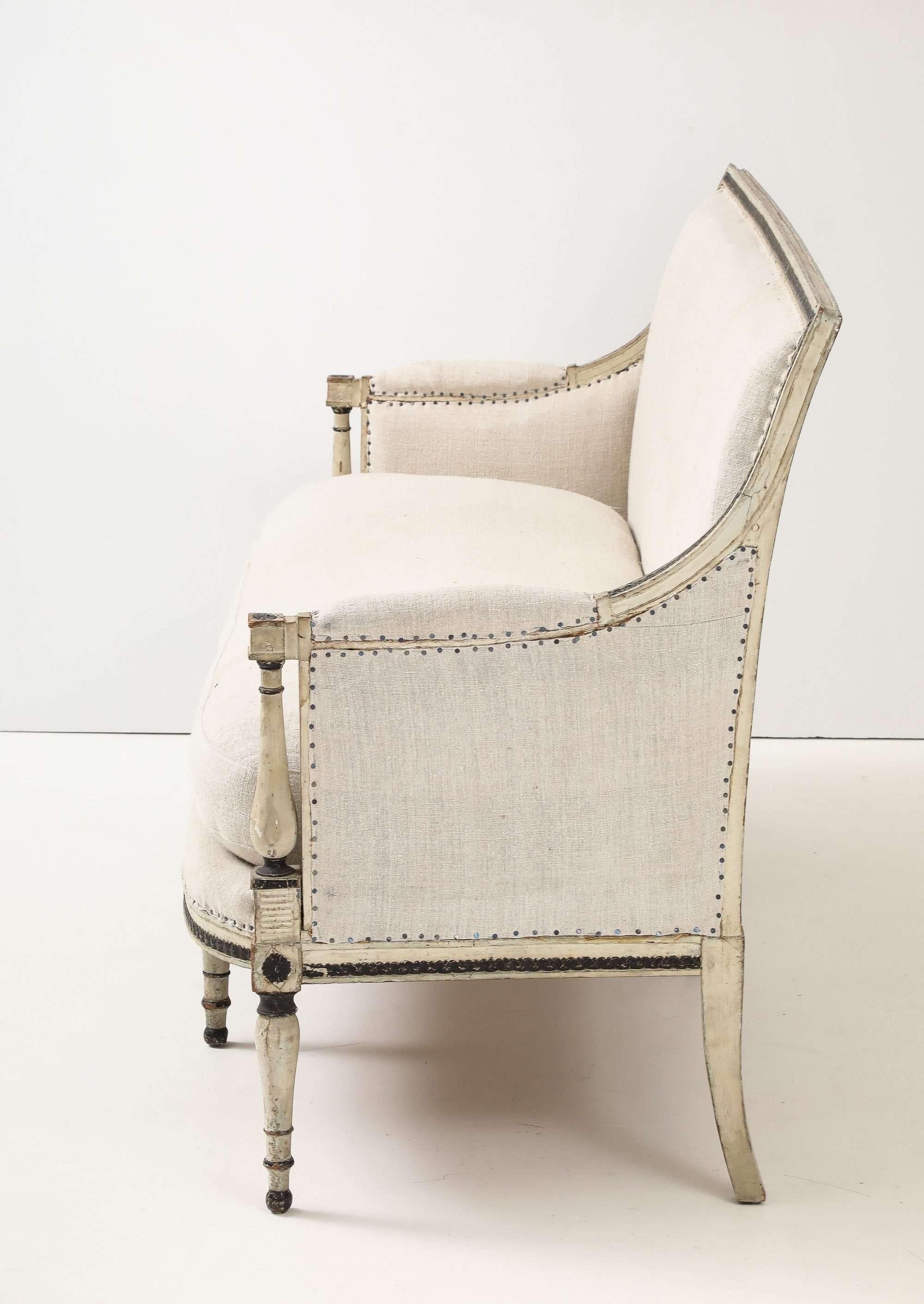 19th Century 19th-Century Louis XVI Style Linen Settee For Sale