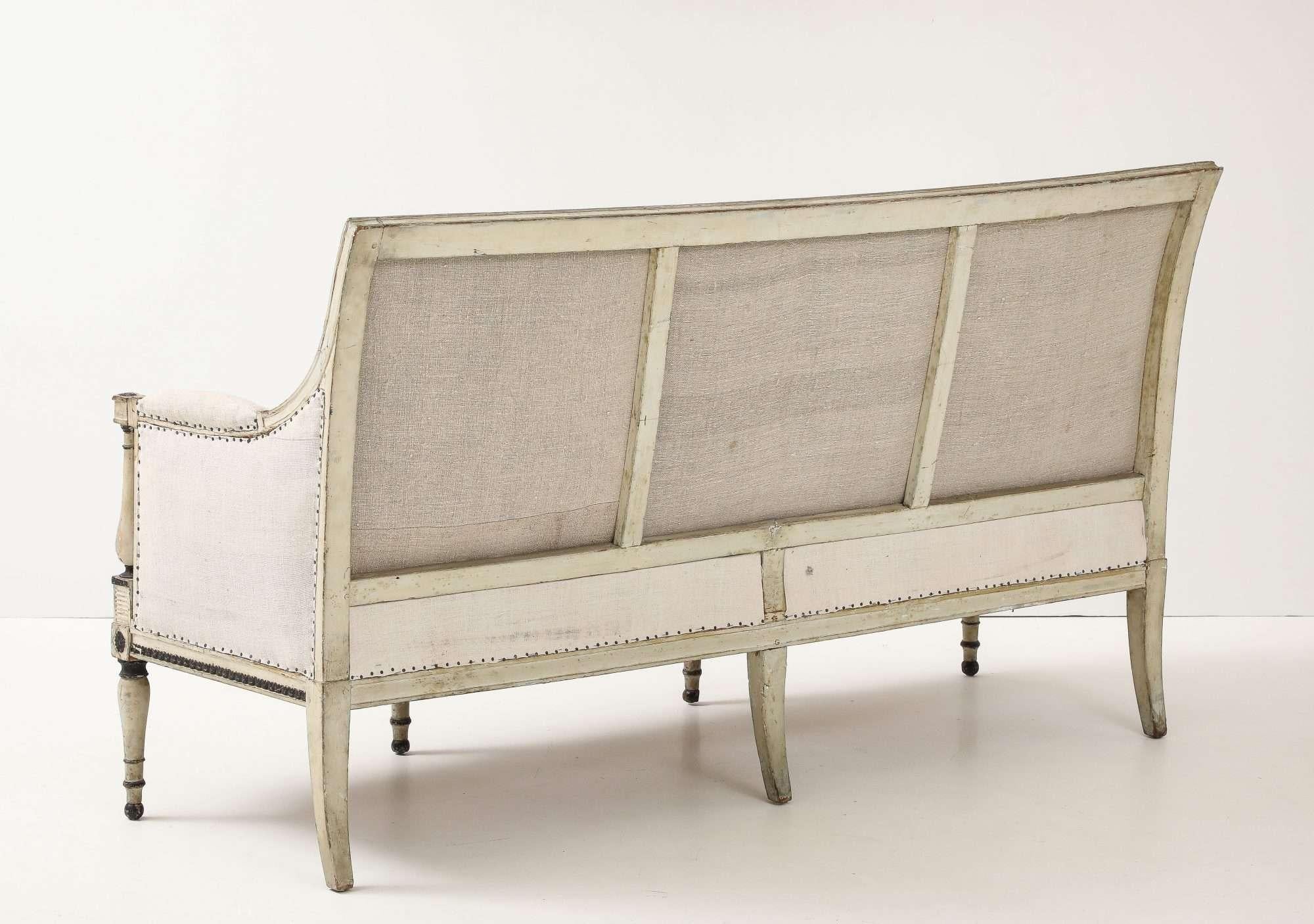 19th-Century Louis XVI Style Linen Settee For Sale 1