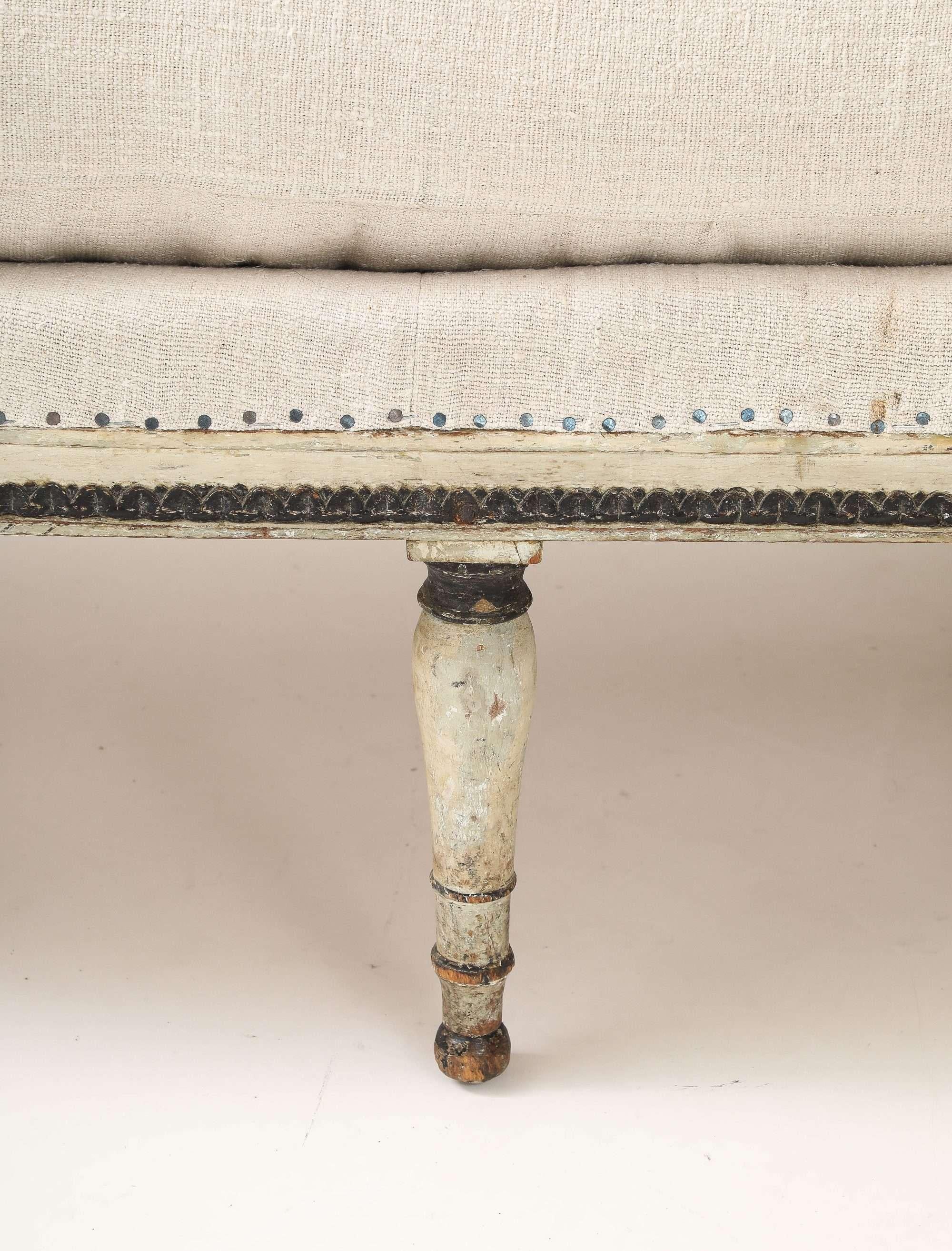 19th-Century Louis XVI Style Linen Settee For Sale 2