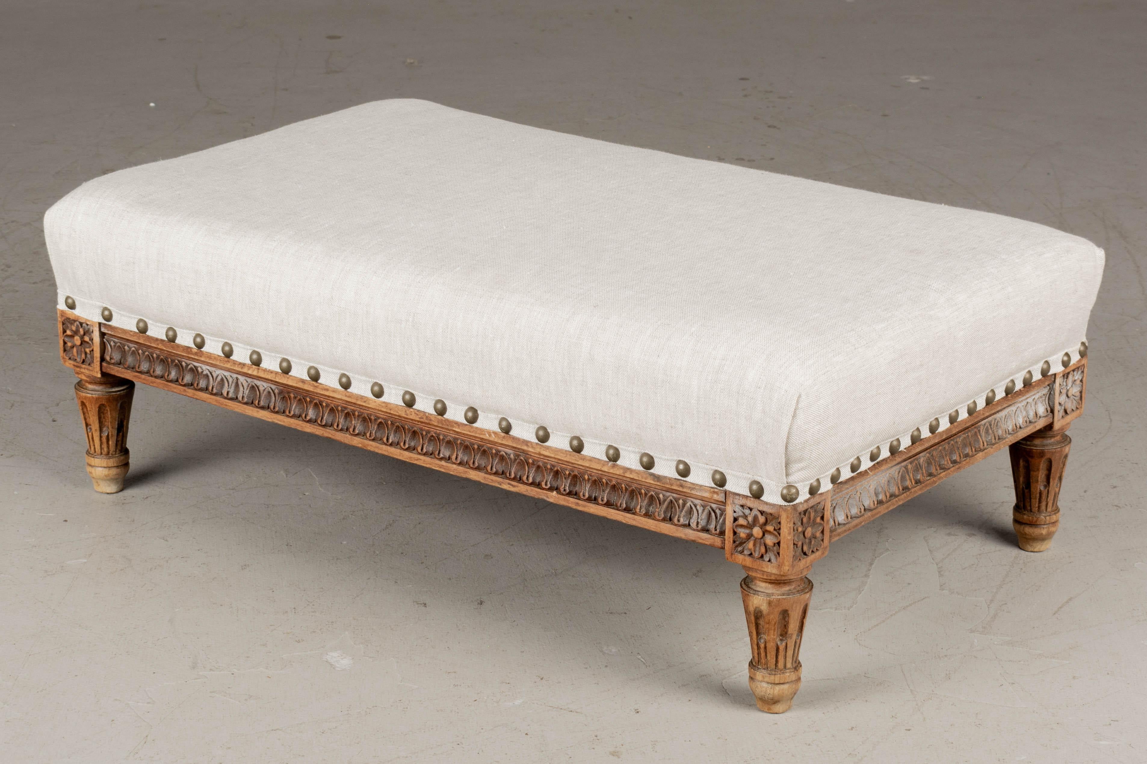Hand-Carved 19th Century Louis XVI Style Low Footstool