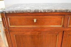 Louis XVI Style Mahogany Four-Door Sideboard, Original Grey Marble Top