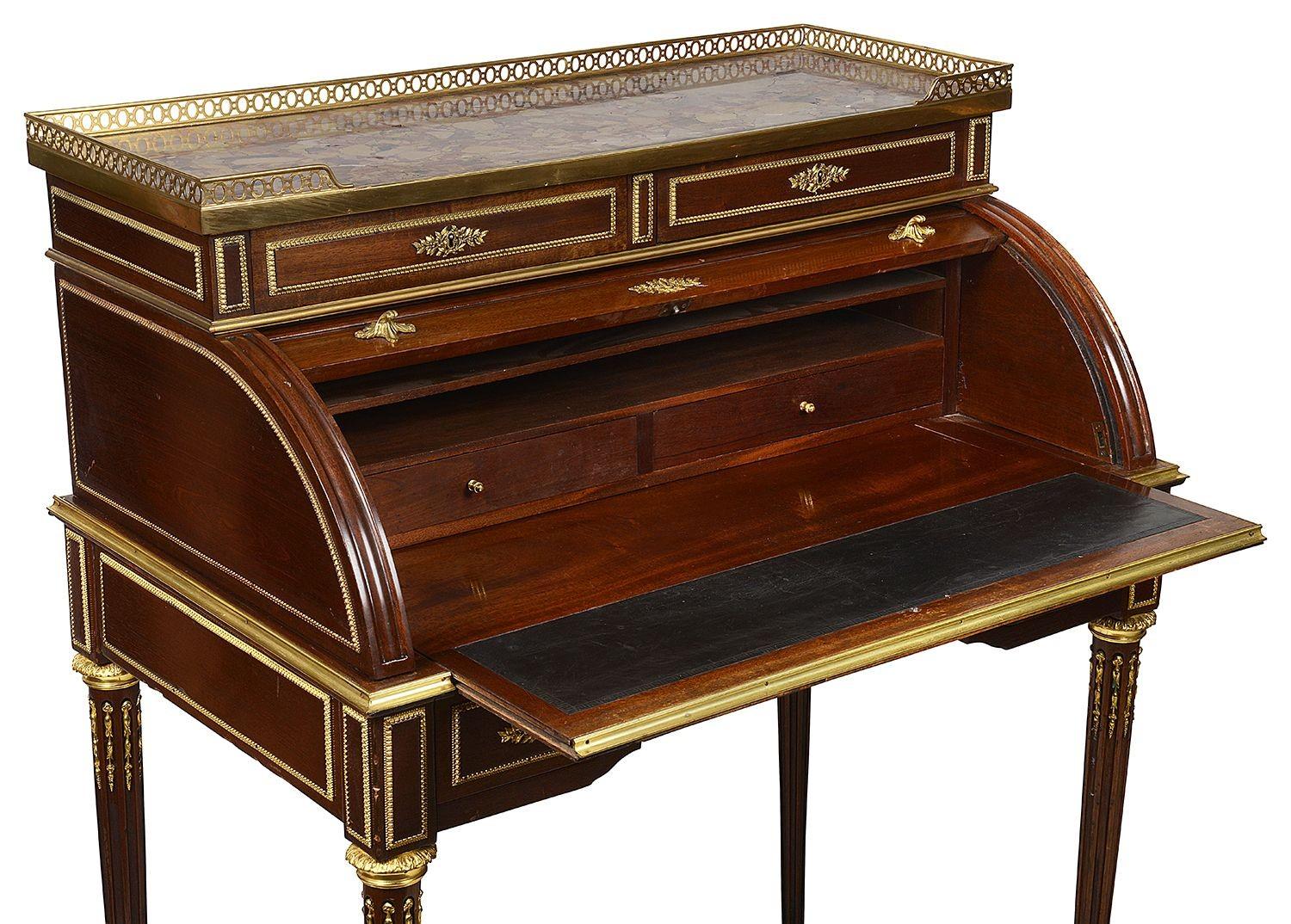 French 19th Century Louis XVI Style Mahogany Bureau, After Francoise Linke For Sale