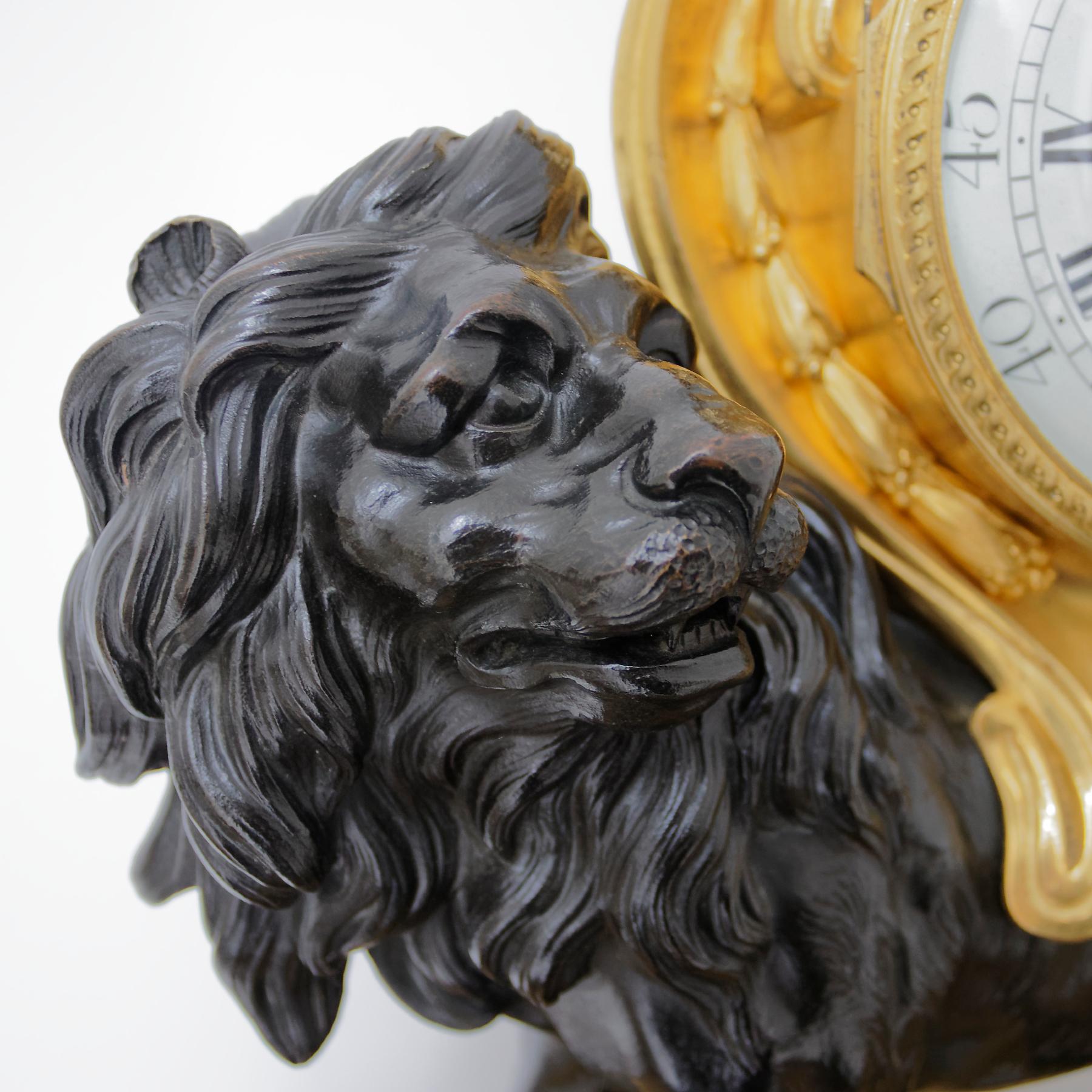 French 19th Century Louis XVI Style Mantel Clock of a Lion Signed Festeau Le Jeune For Sale