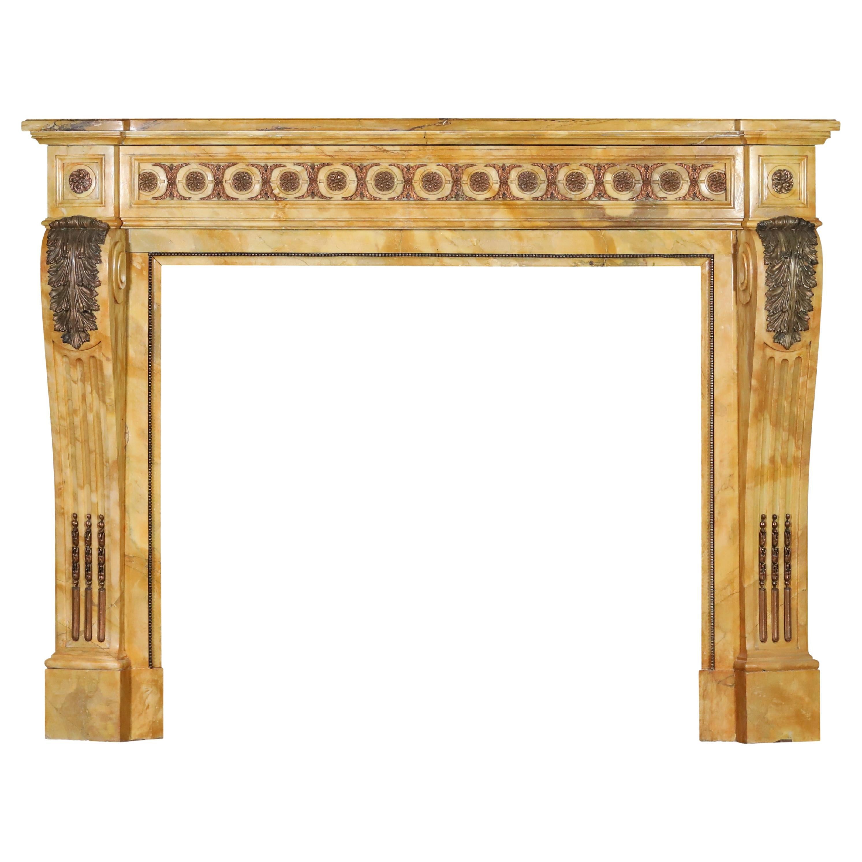 19th Century Louis XVI Style Marble Fireplace With Brass From Grand Salon