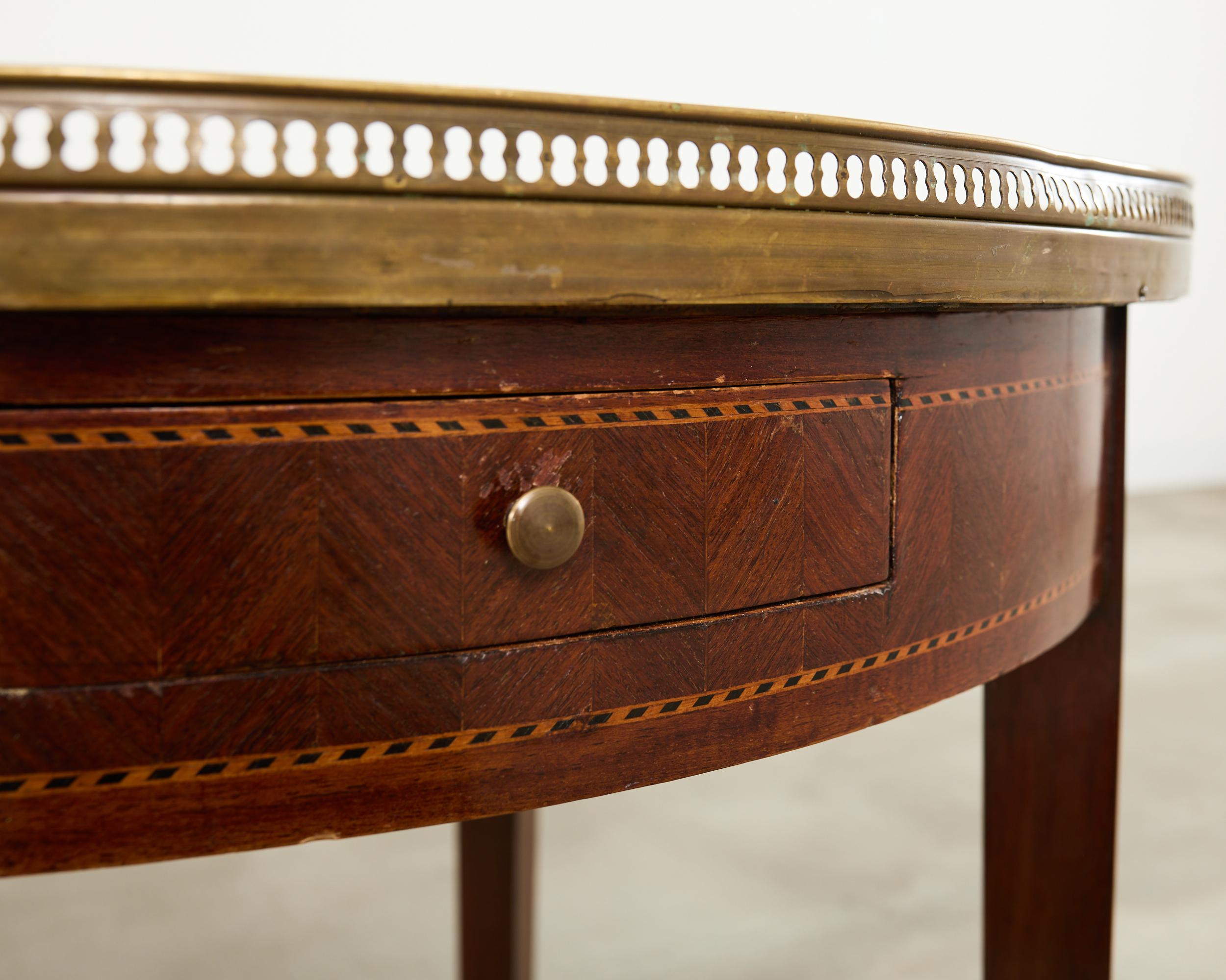 Louis XVI-Stil Marmorplatte Marquetry Bouillotte Tisch 19. Jahrhundert im Angebot 4