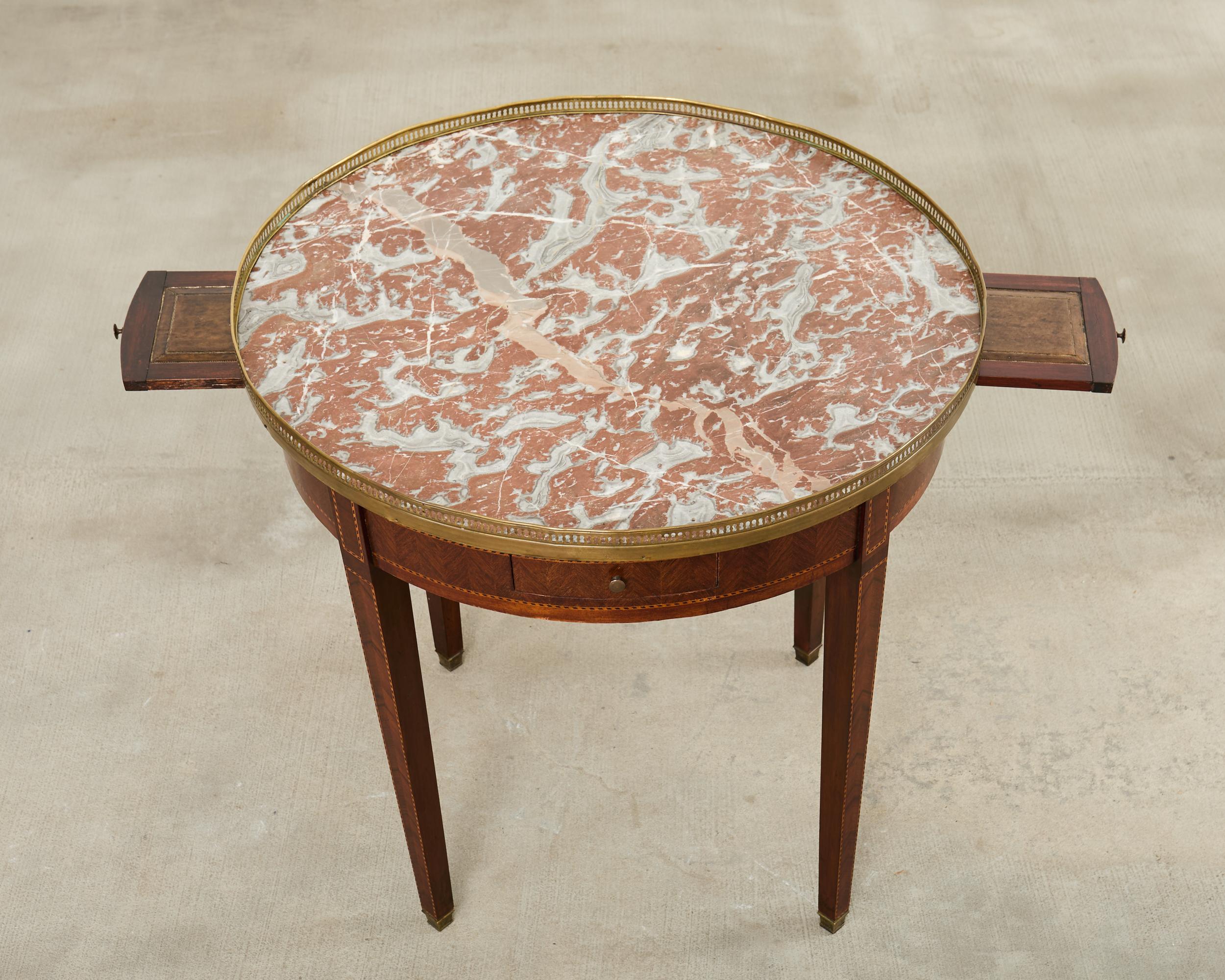 Louis XVI-Stil Marmorplatte Marquetry Bouillotte Tisch 19. Jahrhundert im Angebot 5