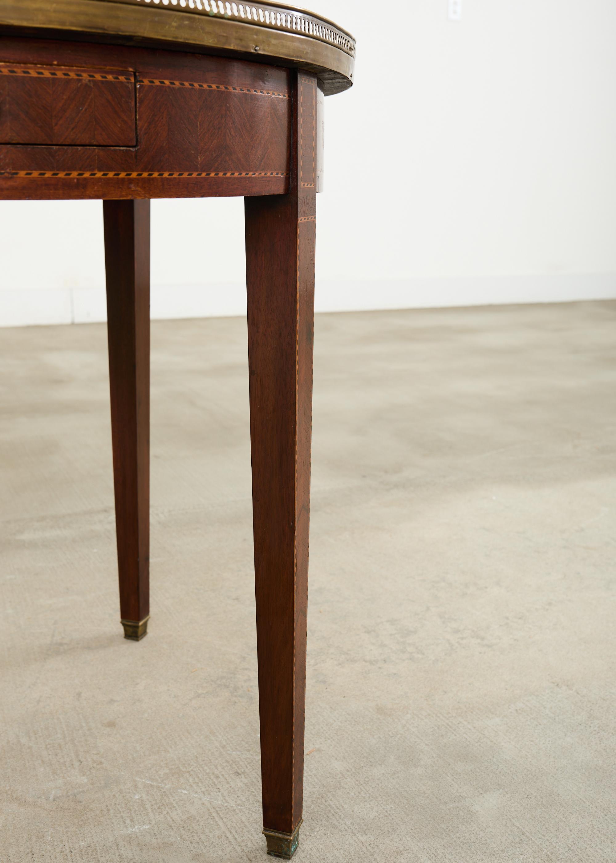 Louis XVI-Stil Marmorplatte Marquetry Bouillotte Tisch 19. Jahrhundert im Angebot 8