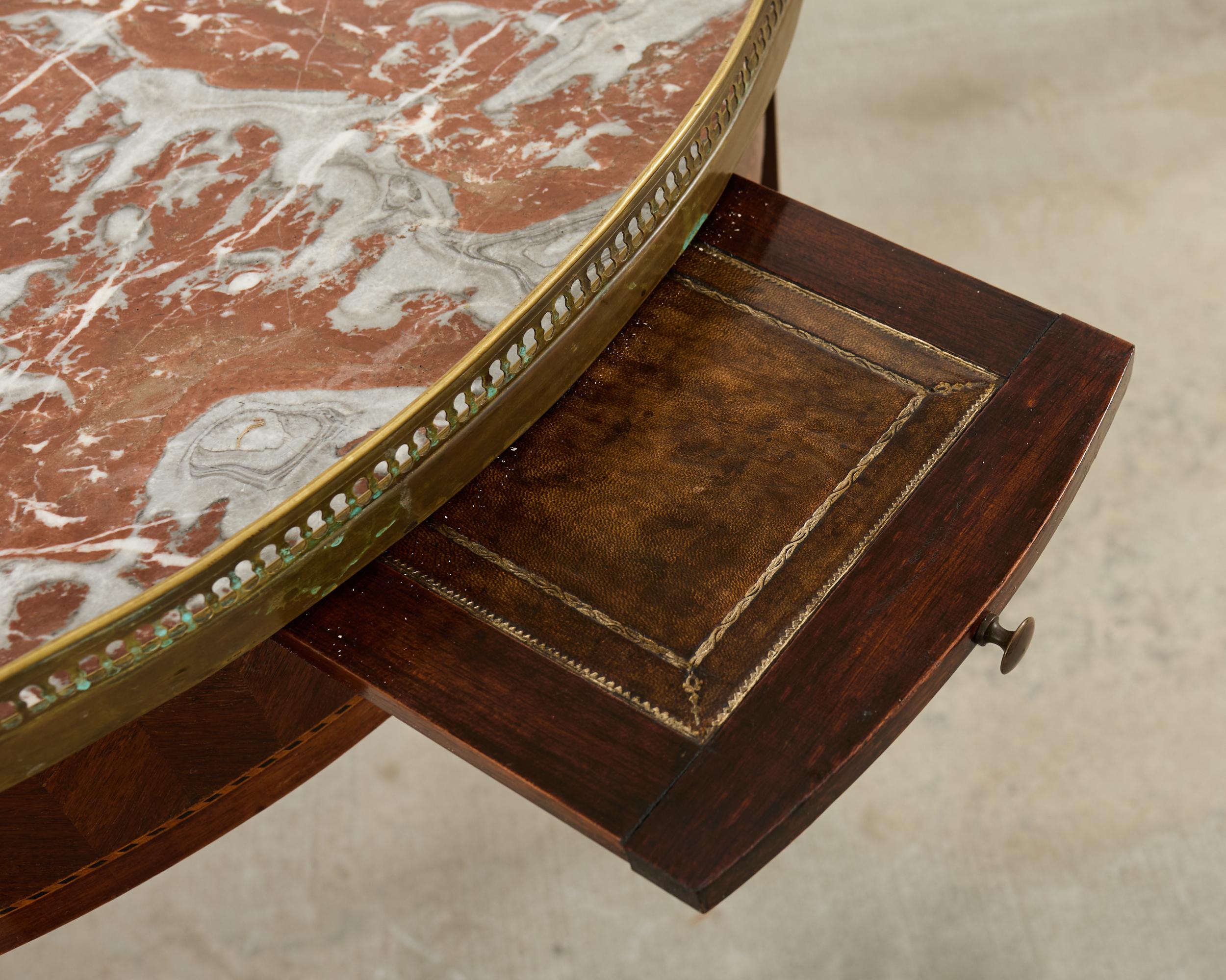 Louis XVI-Stil Marmorplatte Marquetry Bouillotte Tisch 19. Jahrhundert im Angebot 9