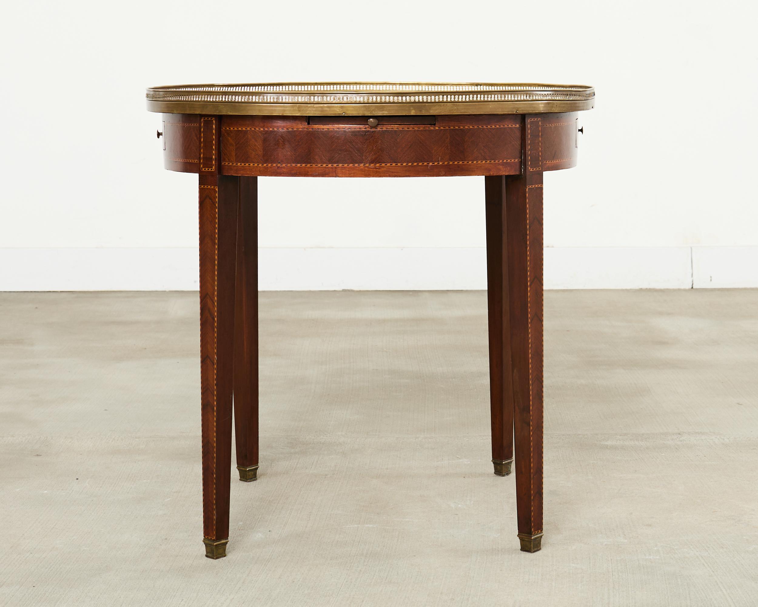 Louis XVI-Stil Marmorplatte Marquetry Bouillotte Tisch 19. Jahrhundert im Angebot 12