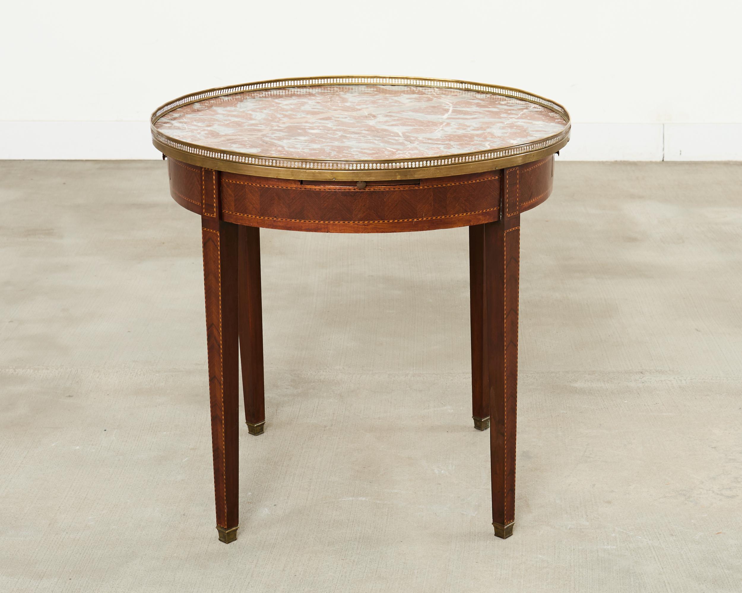 Louis XVI-Stil Marmorplatte Marquetry Bouillotte Tisch 19. Jahrhundert im Angebot 13