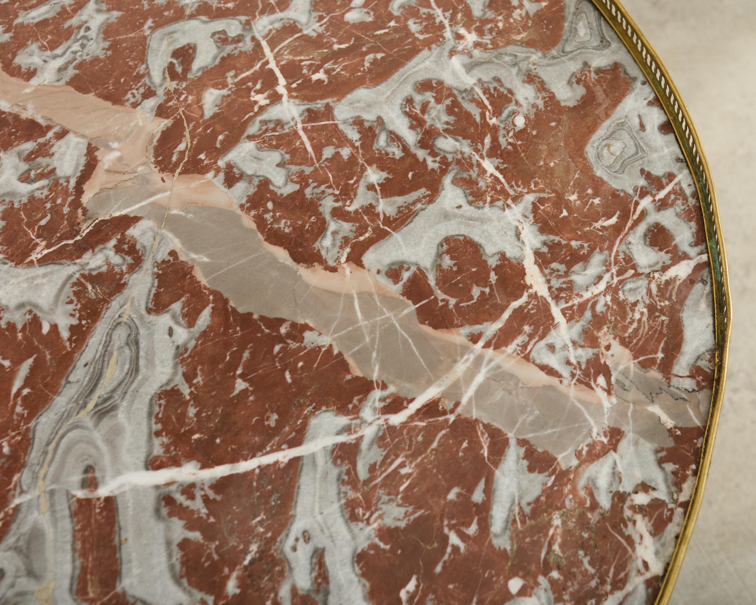 Louis XVI-Stil Marmorplatte Marquetry Bouillotte Tisch 19. Jahrhundert (Messing) im Angebot