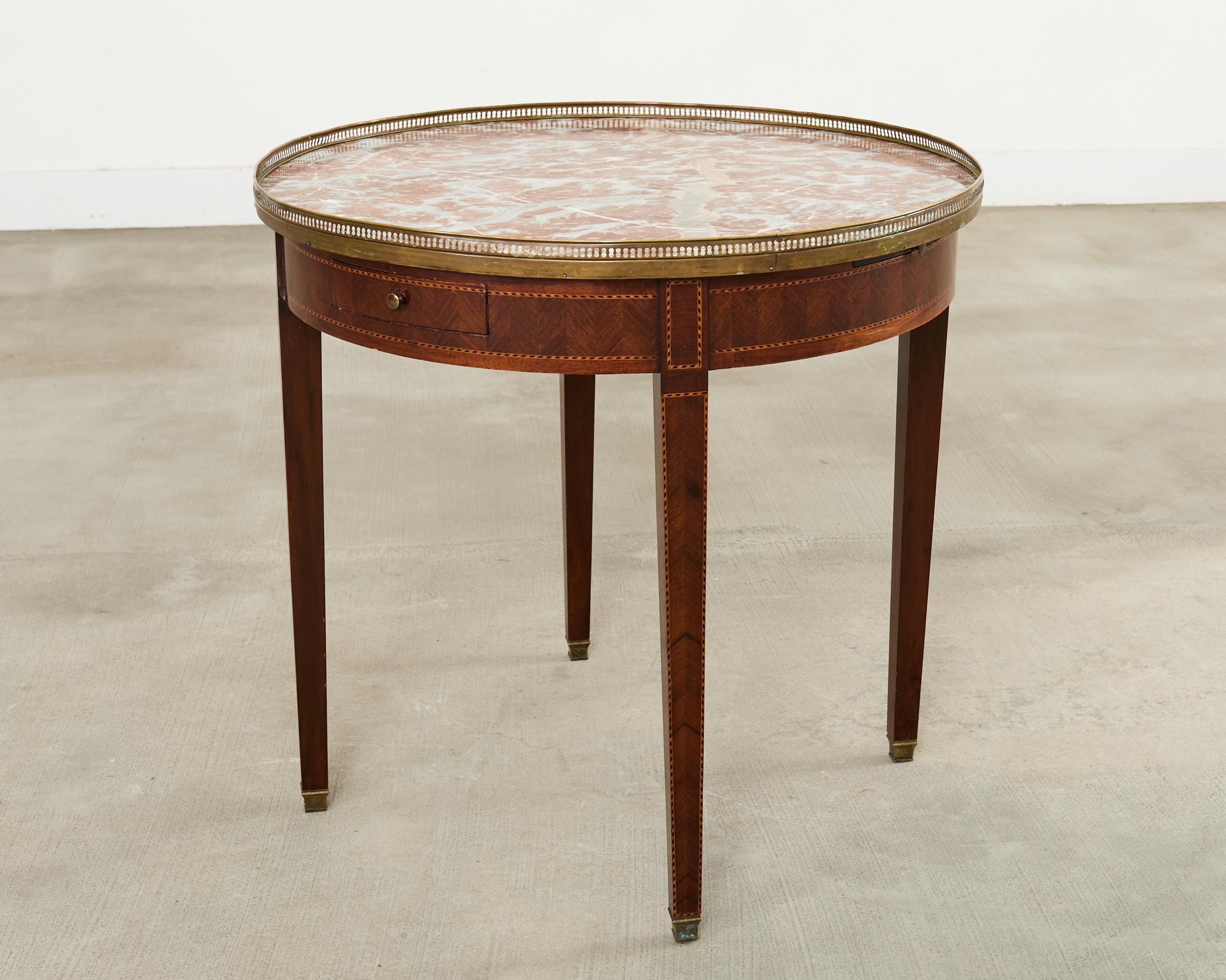 Louis XVI-Stil Marmorplatte Marquetry Bouillotte Tisch 19. Jahrhundert im Angebot 1