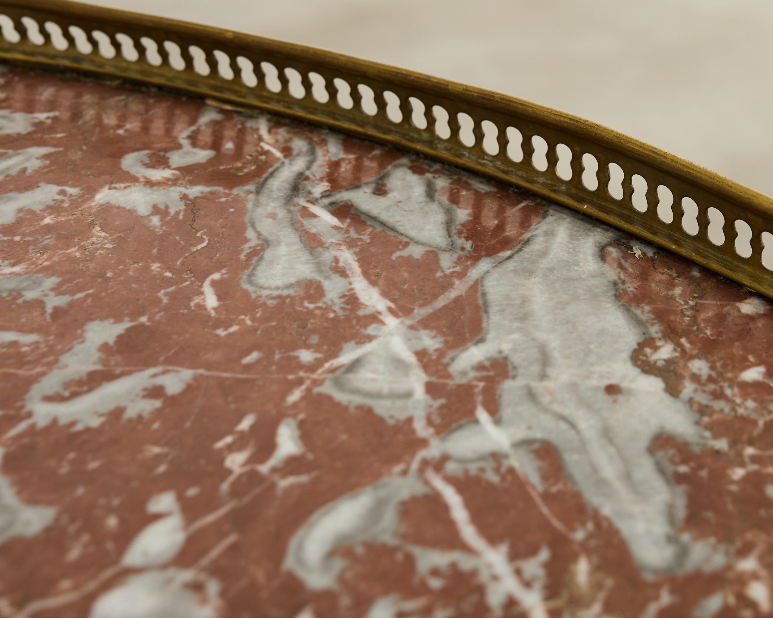 Louis XVI-Stil Marmorplatte Marquetry Bouillotte Tisch 19. Jahrhundert im Angebot 2