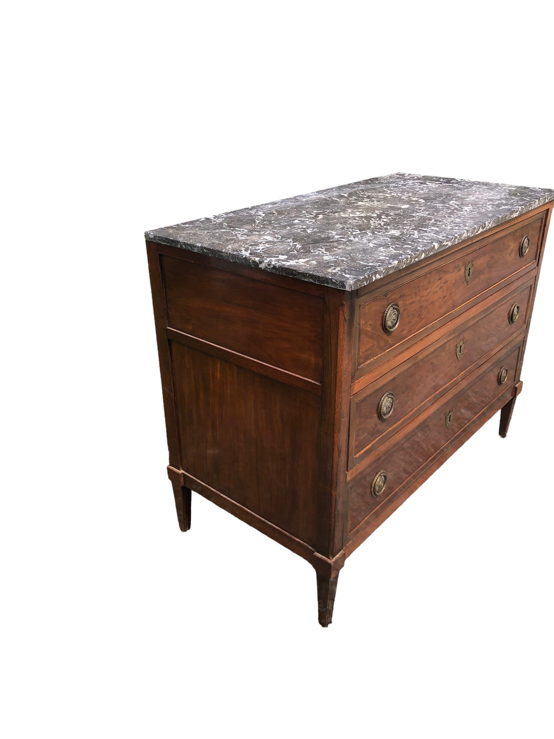 19th Century Louis XVI Style Marble Top Plum Pudding Mahogany Chest For Sale 5