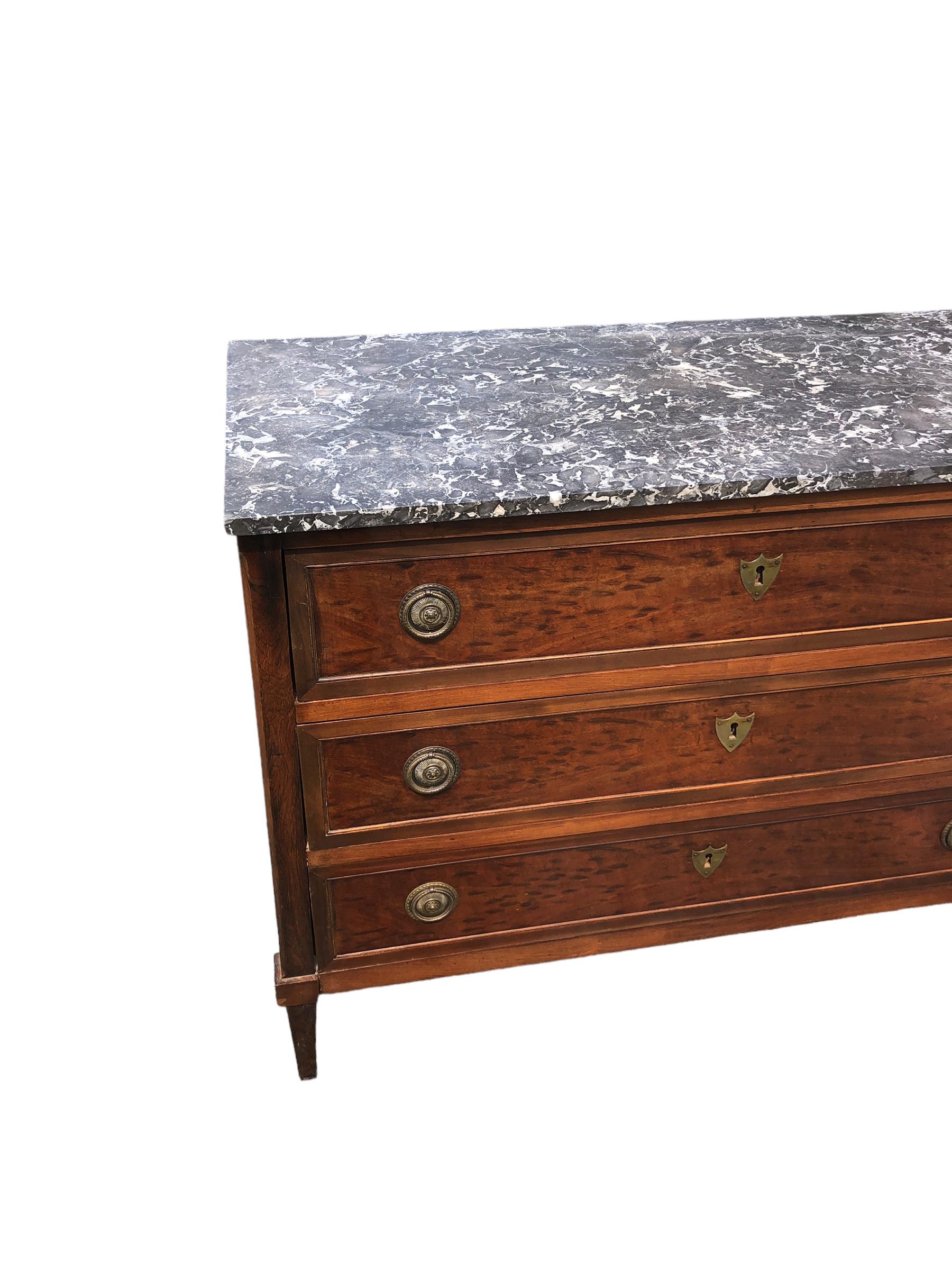 19th Century Louis XVI Style Marble Top Plum Pudding Mahogany Chest For Sale 6