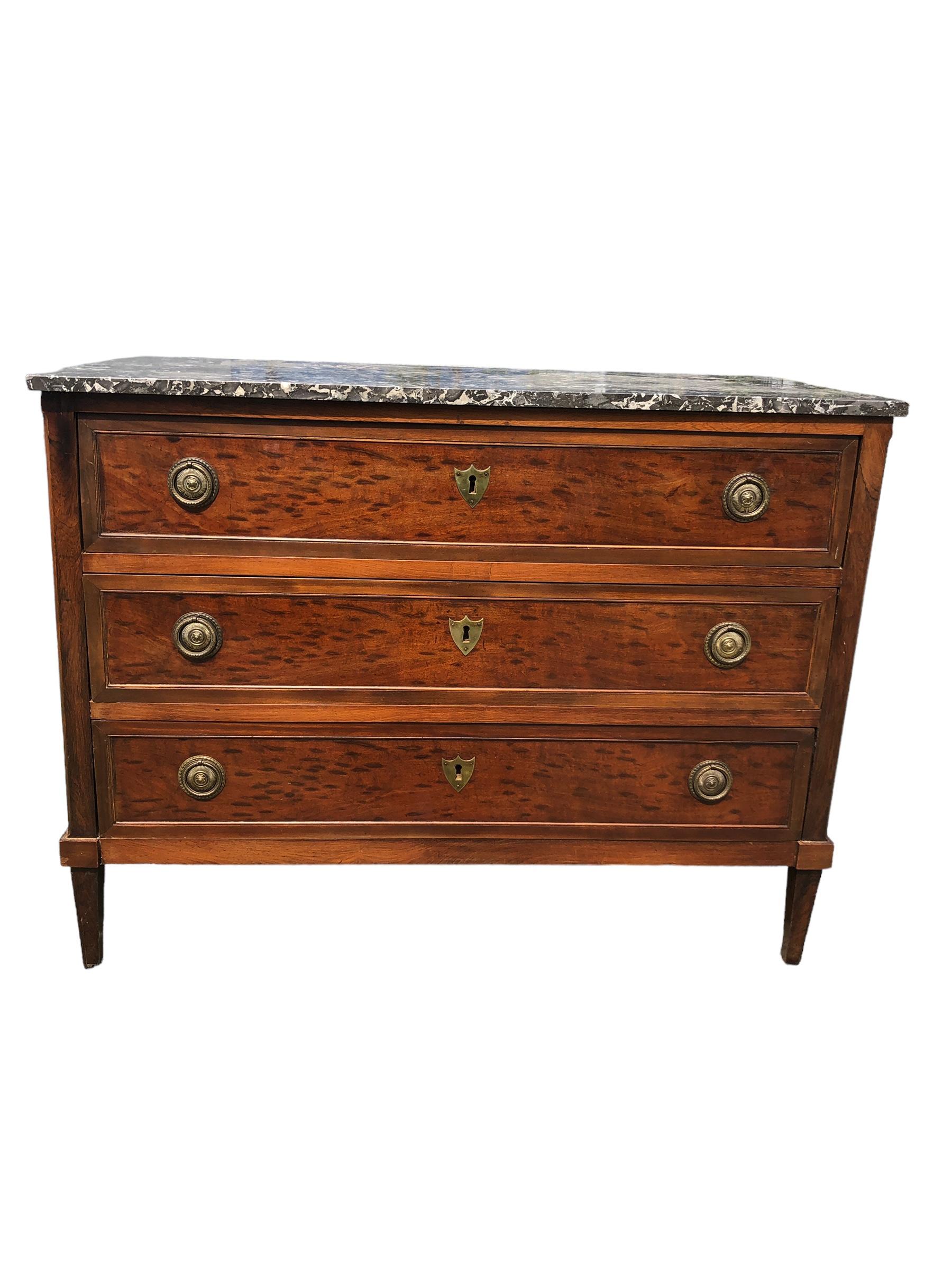 19th Century Louis XVI Style Marble Top Plum Pudding Mahogany Chest For Sale 7